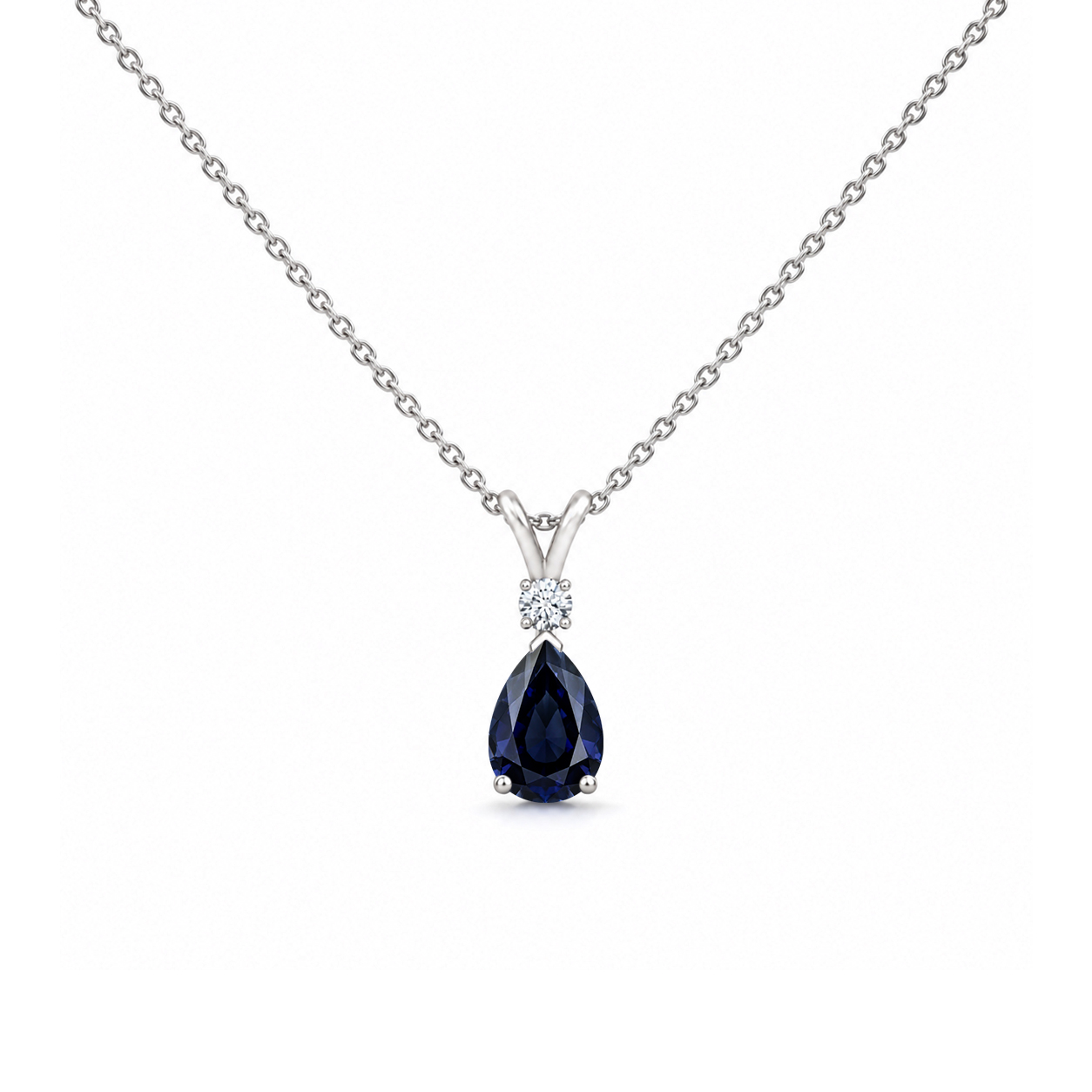 Blue Sapphire Good & Diamond Teardrop V-Bale Necklace - Avery