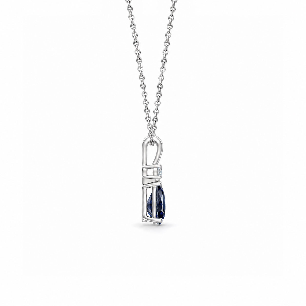 Blue Sapphire Good & Diamond Teardrop V-Bale Necklace - Avery