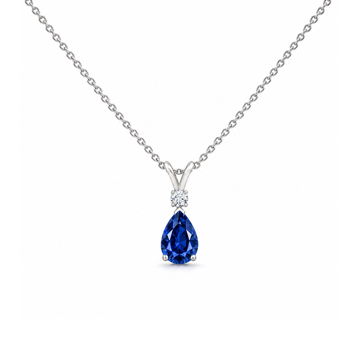 Blue Sapphire Exeptional & Diamond Teardrop V-Bale Necklace - Avery