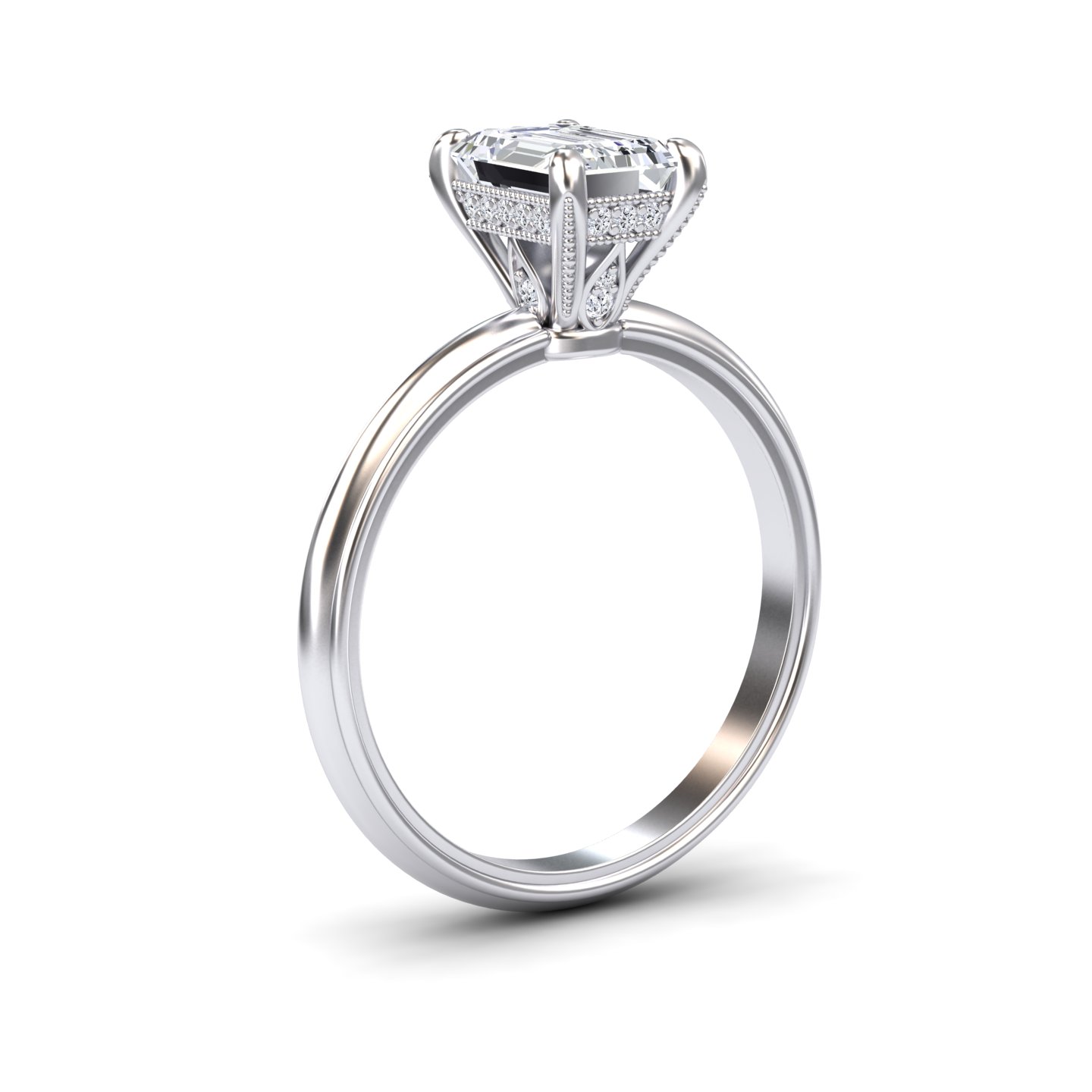 White Diamond Vintage Crown Basket Solitaire Engagement Ring - Charu