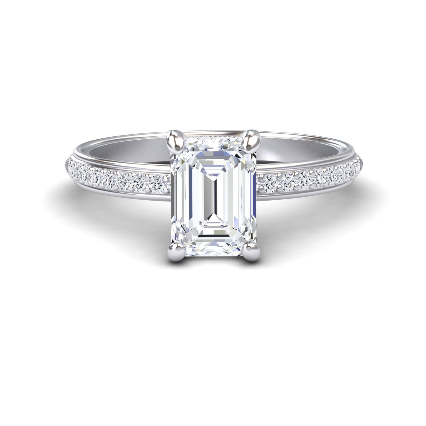 White Diamond Pave Crown Solitaire Engagement Ring - Carlota