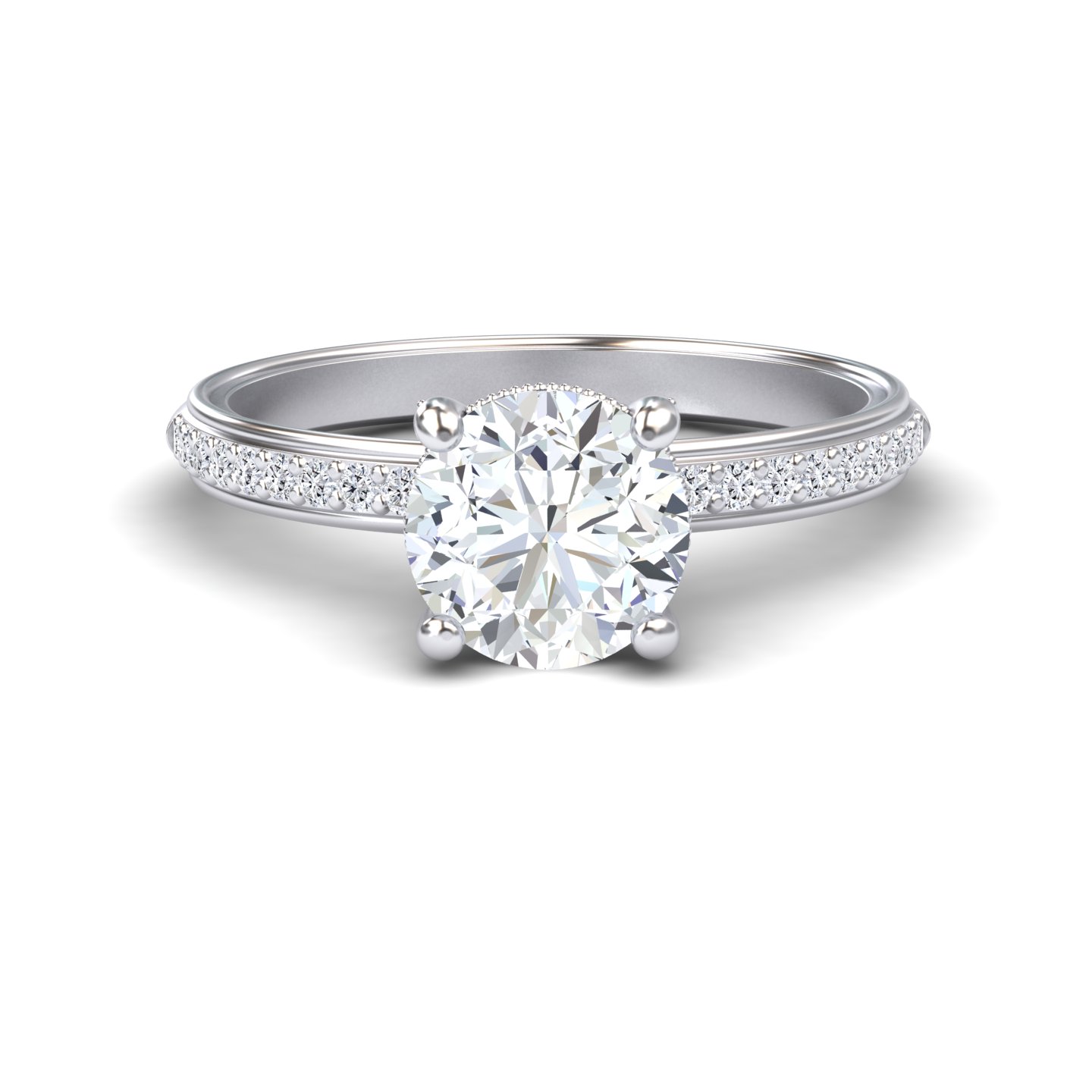 White Diamond Pave Crown Solitaire Engagement Ring - Carlota