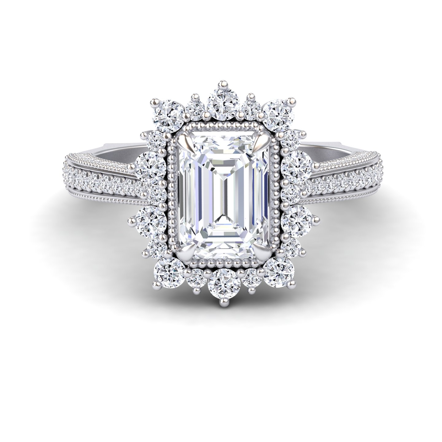 White Diamond Vintage-Inspired Ruffled Halo Engagement Ring - Charvi