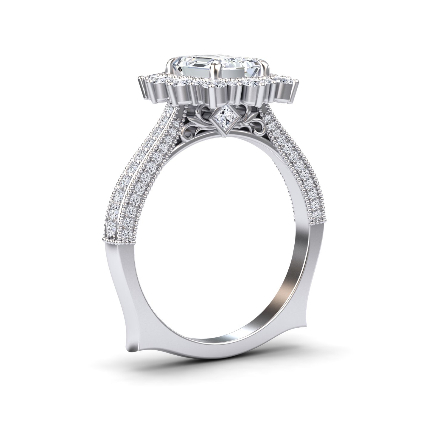 White Diamond Vintage-Inspired Ruffled Halo Engagement Ring - Charvi