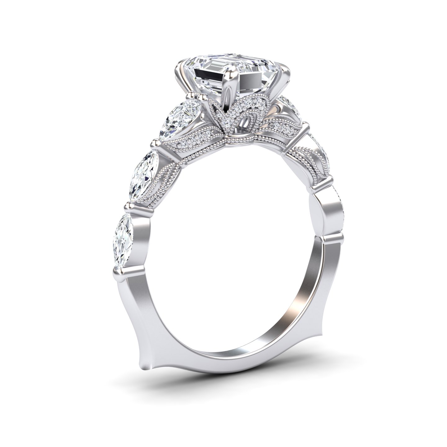 White Diamond Regal Crown Engagement Ring - Quinn