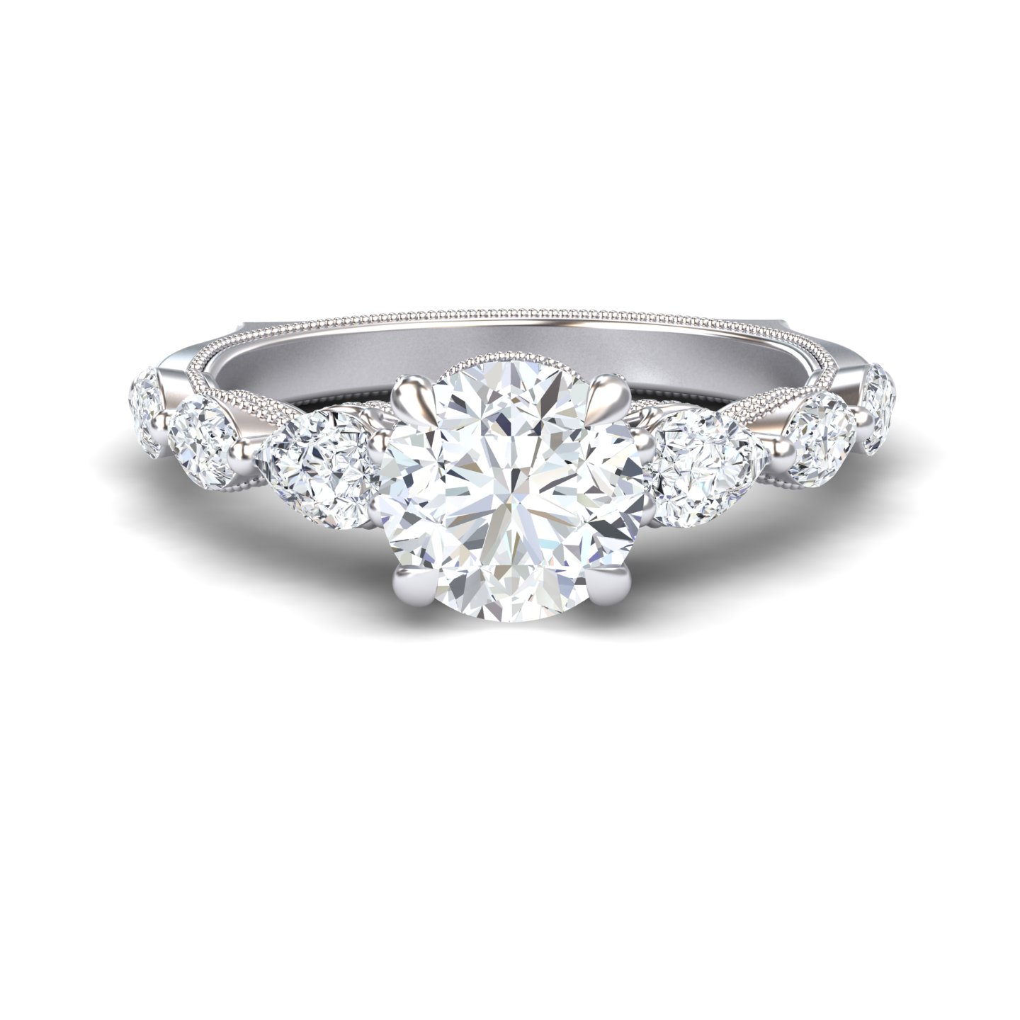 White Diamond Regal Crown Engagement Ring - Quinn