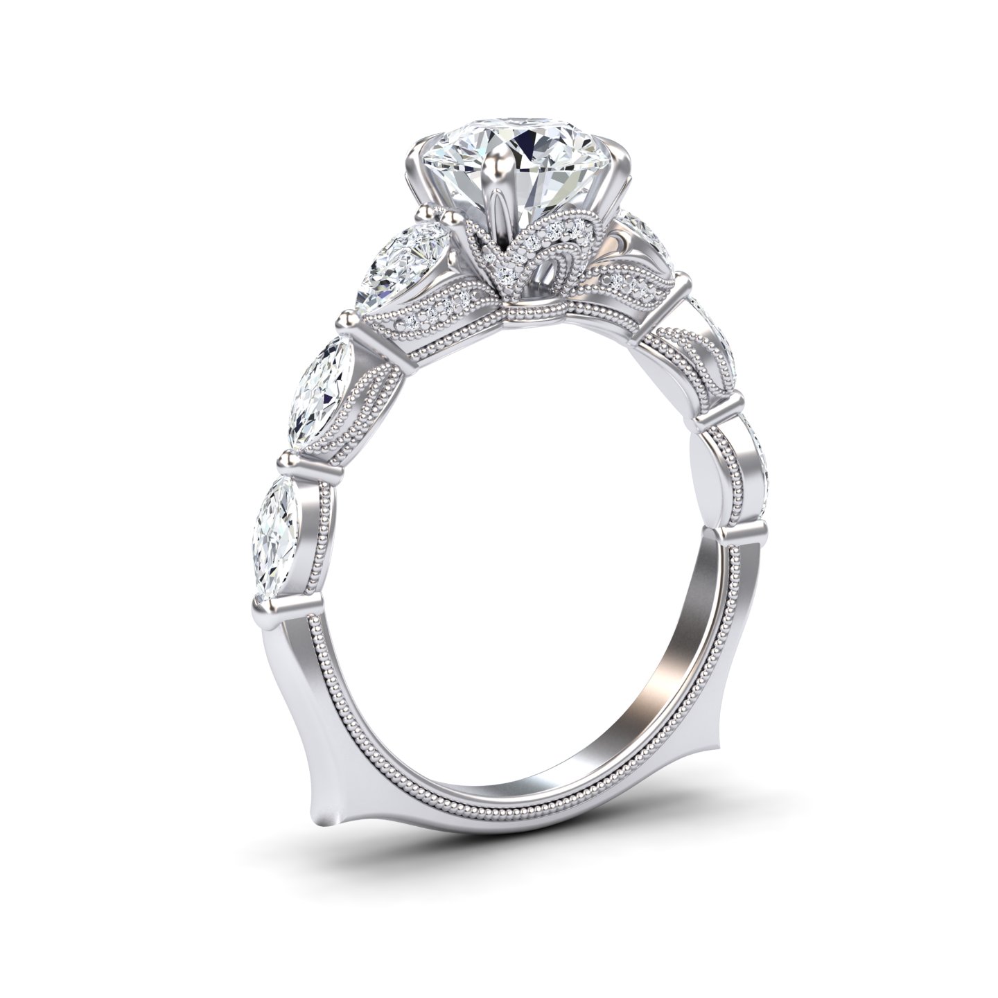 White Diamond Regal Crown Engagement Ring - Quinn