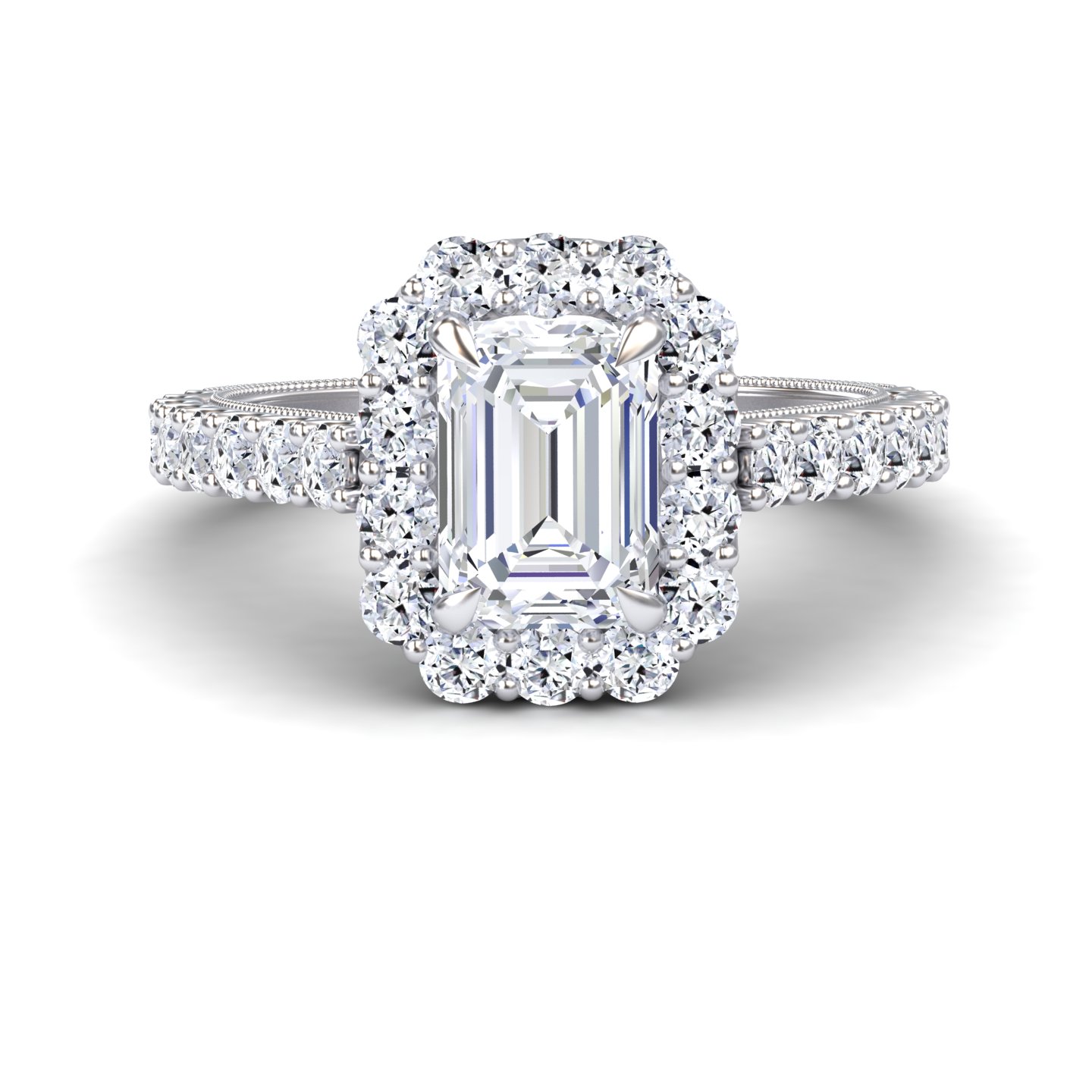 White Diamond Vintage-Inspired Scalloped Halo Engagement Ring - Rosalind