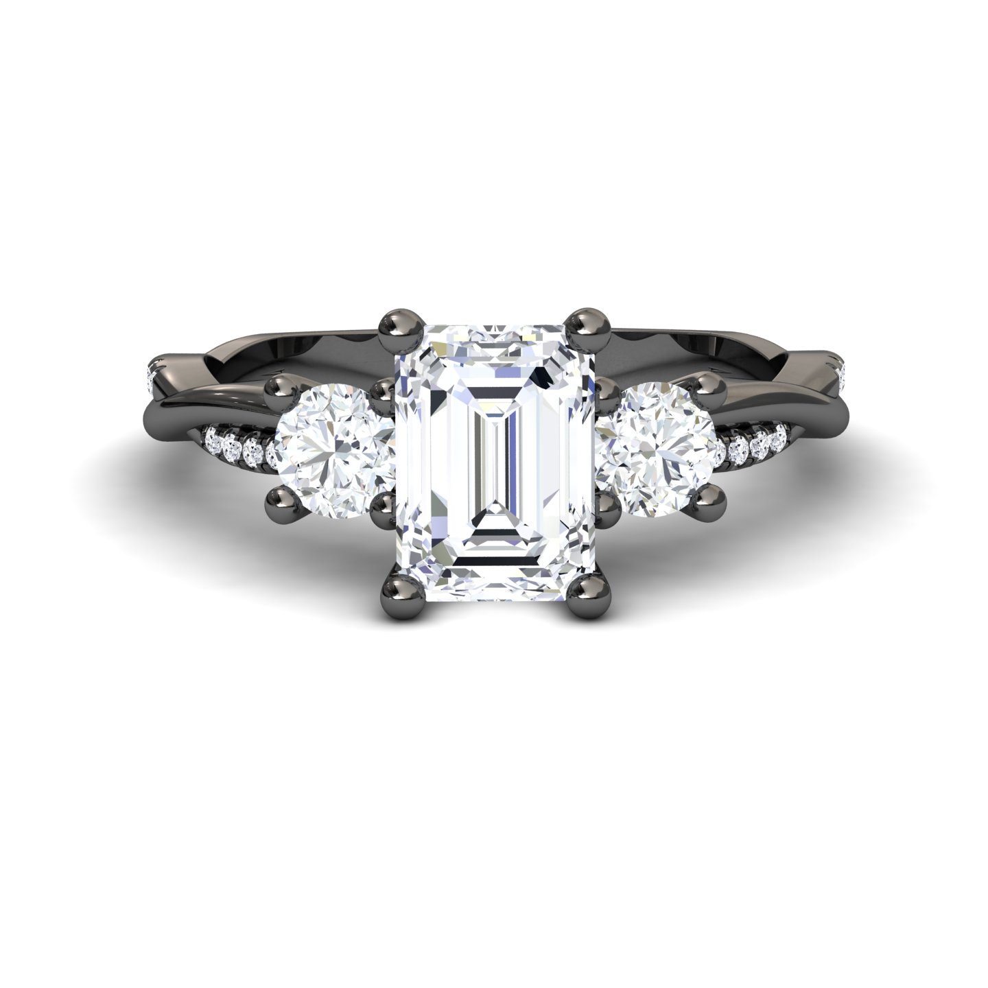 White Diamond Twisted Shank Three Stone Engagement Ring - Kimberly