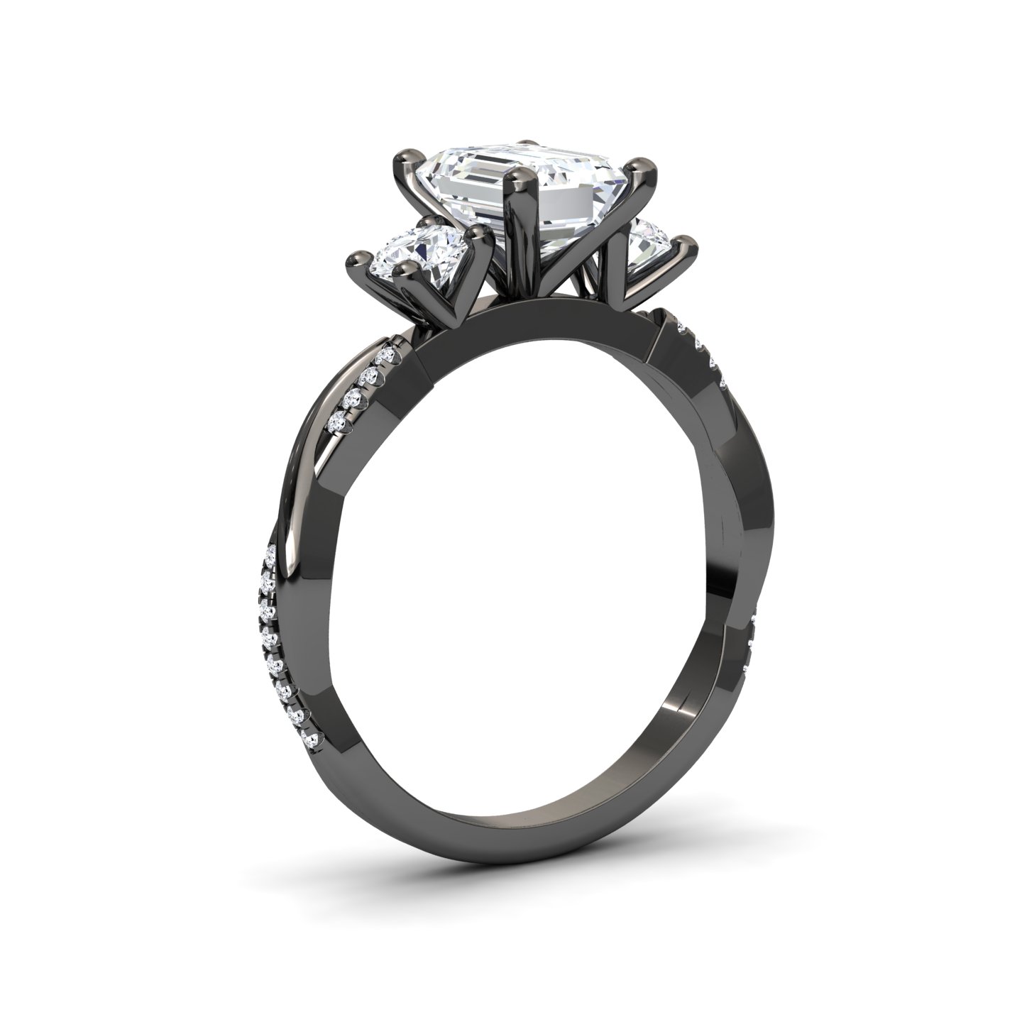 White Diamond Twisted Shank Three Stone Engagement Ring - Kimberly
