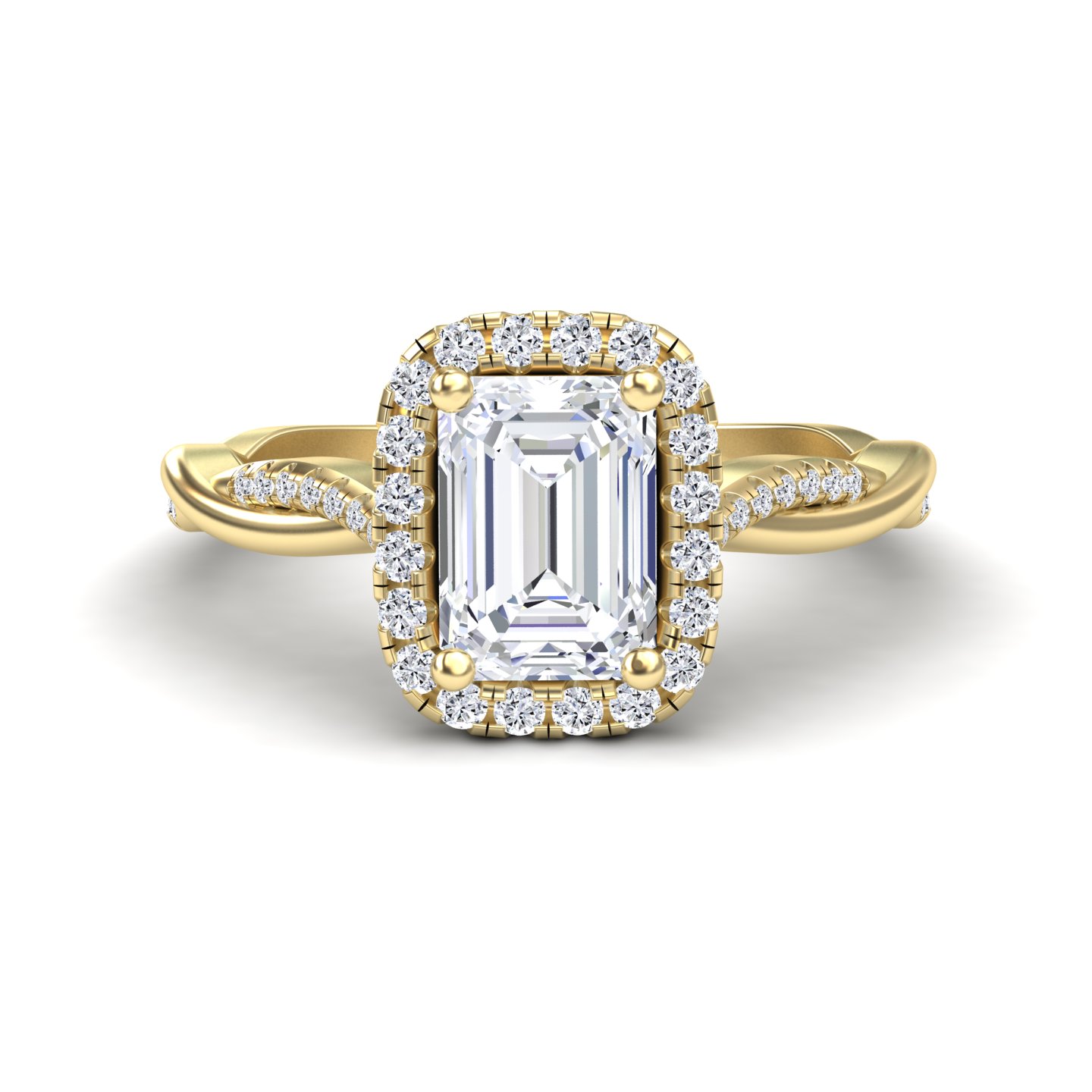 White Diamond Twisted Pave Shank Halo Engagement Ring - Yanmei