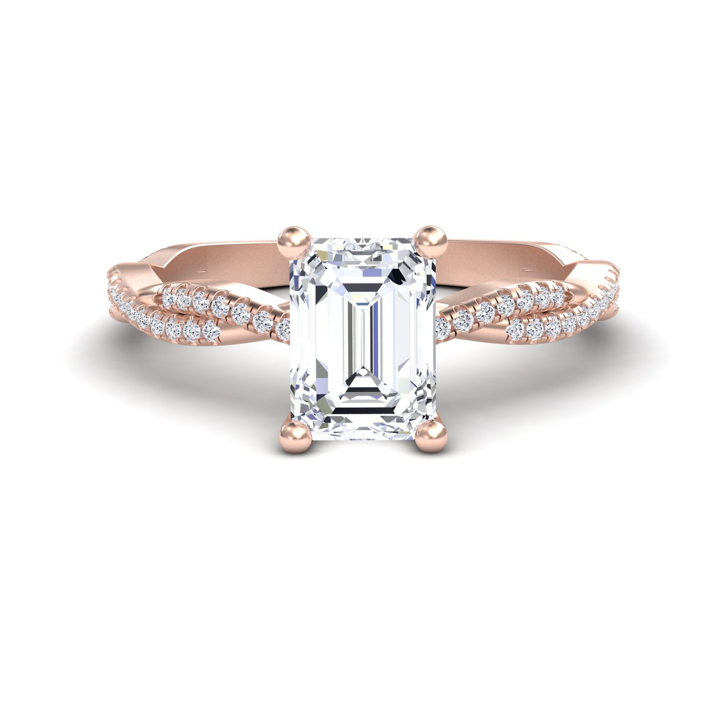 White Diamond Twisted Pave Shank Engagement Ring - Meilin