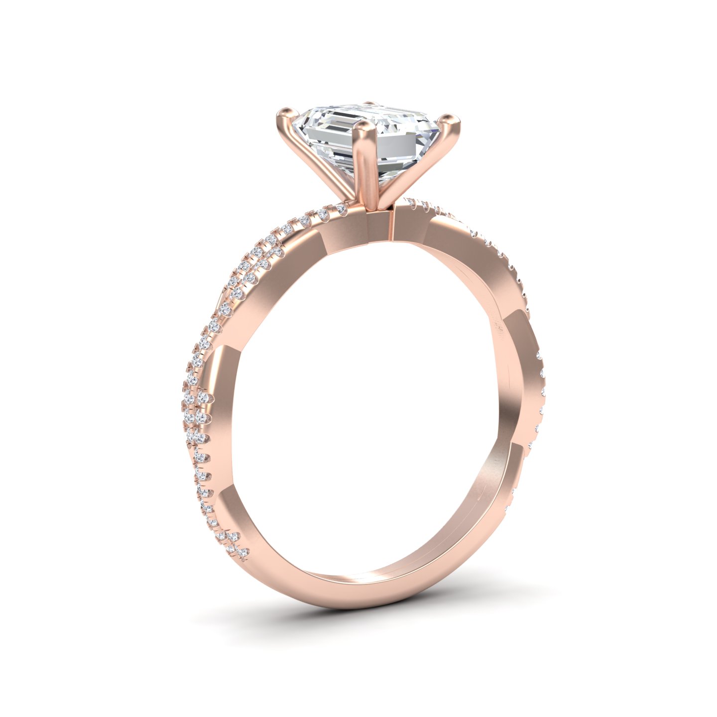 White Diamond Twisted Pave Shank Engagement Ring - Meilin