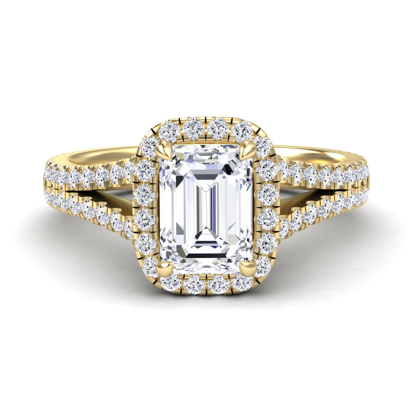 White Diamond Split Pave Shank Halo Engagement Ring - Zelin