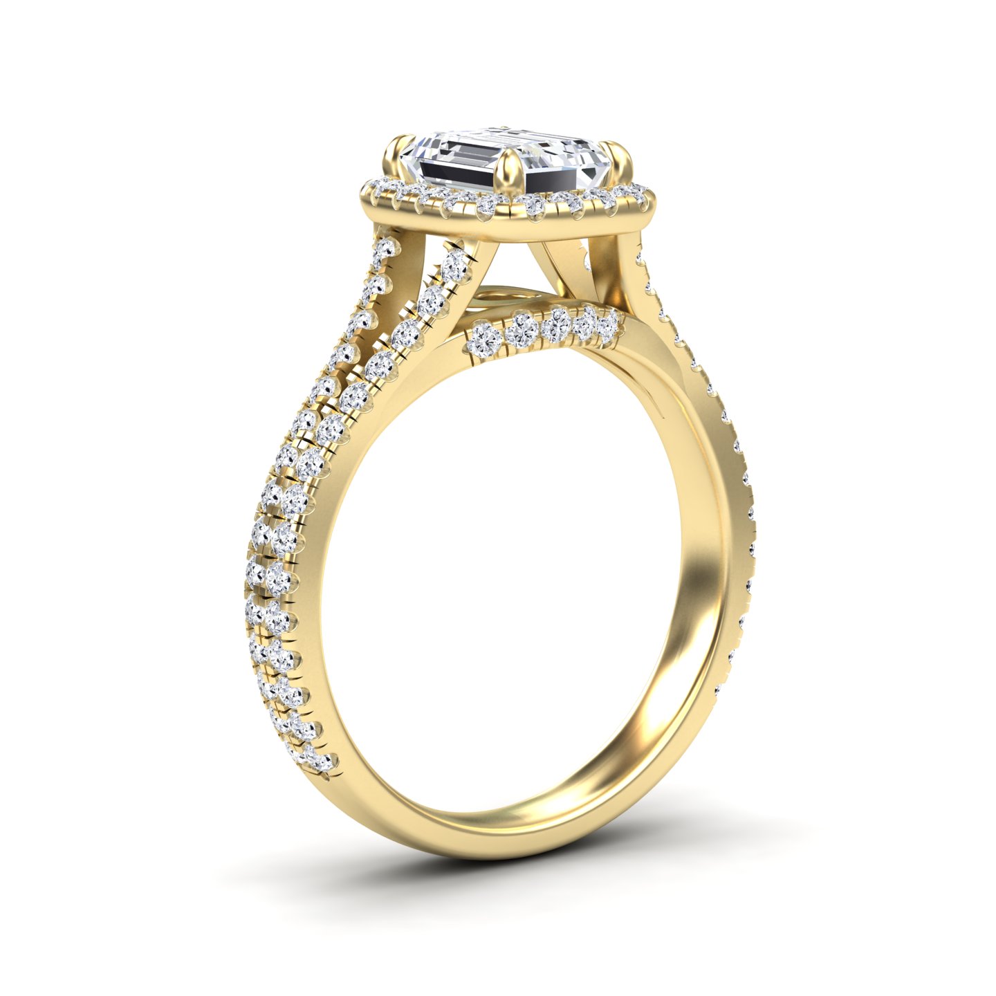 White Diamond Split Pave Shank Halo Engagement Ring - Zelin