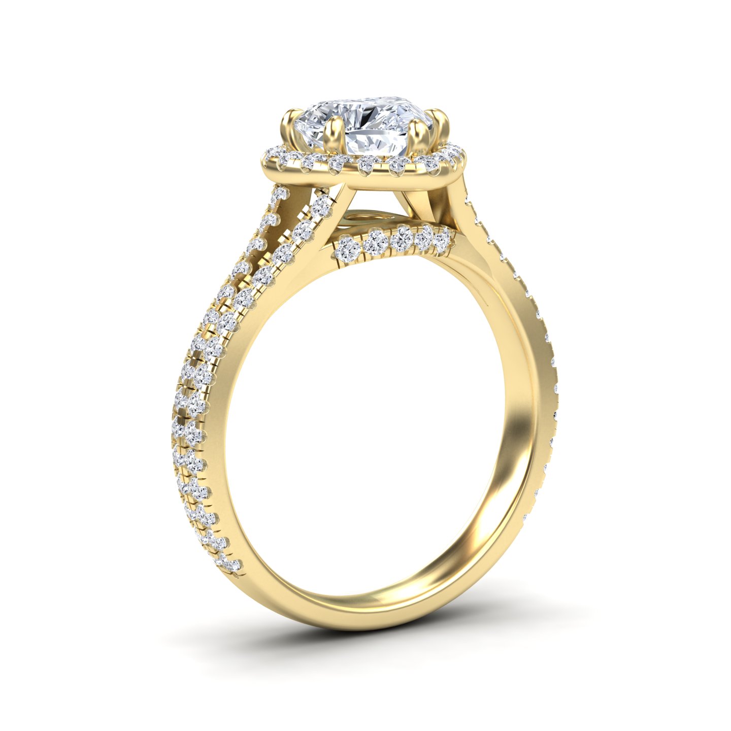 White Diamond Split Pave Shank Halo Engagement Ring - Zelin