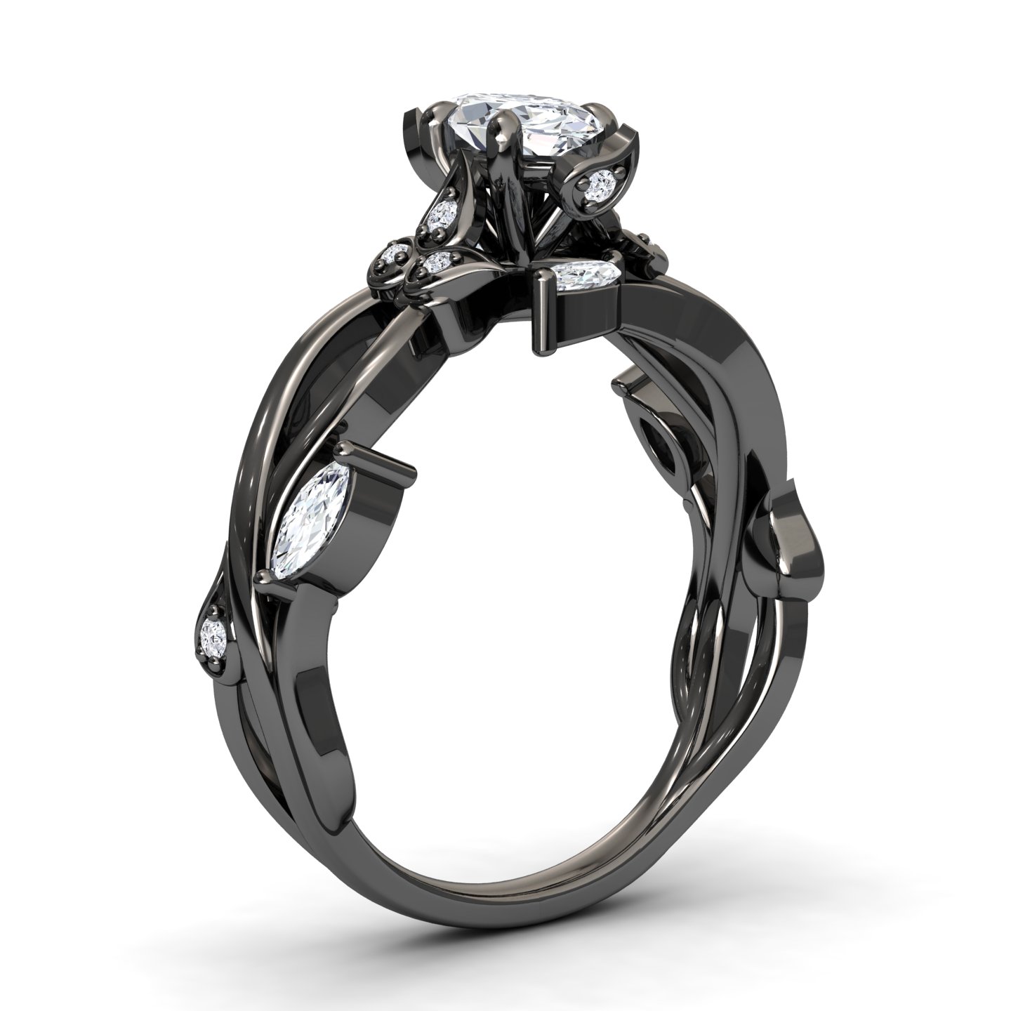 White Diamond Nature-Inspired Vine Engagement Ring - Zhongyi