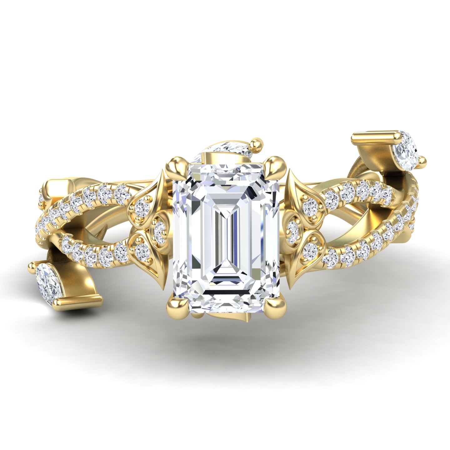 White Diamond Twisted Vine Pave Engagement Ring - Shan