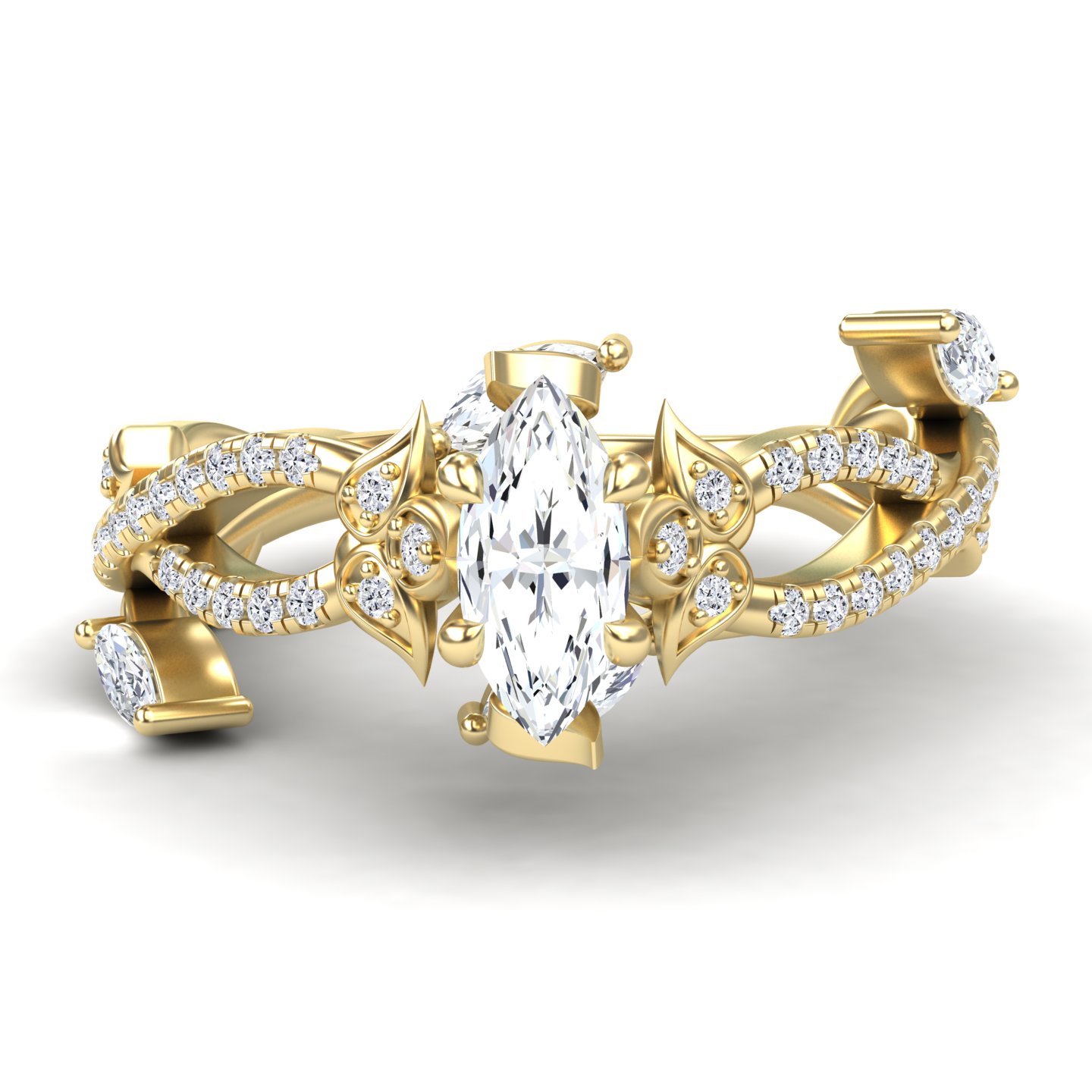 White Diamond Twisted Vine Pave Engagement Ring - Shan