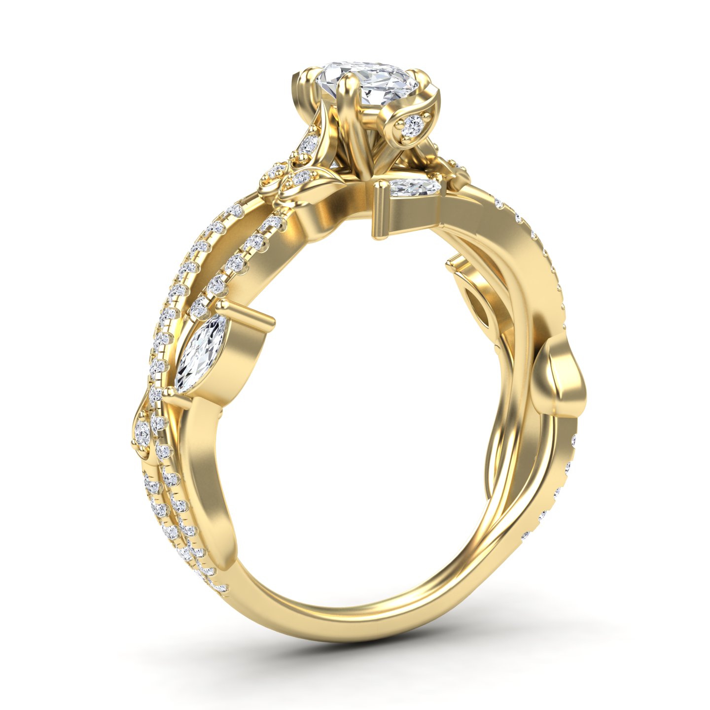 White Diamond Twisted Vine Pave Engagement Ring - Shan