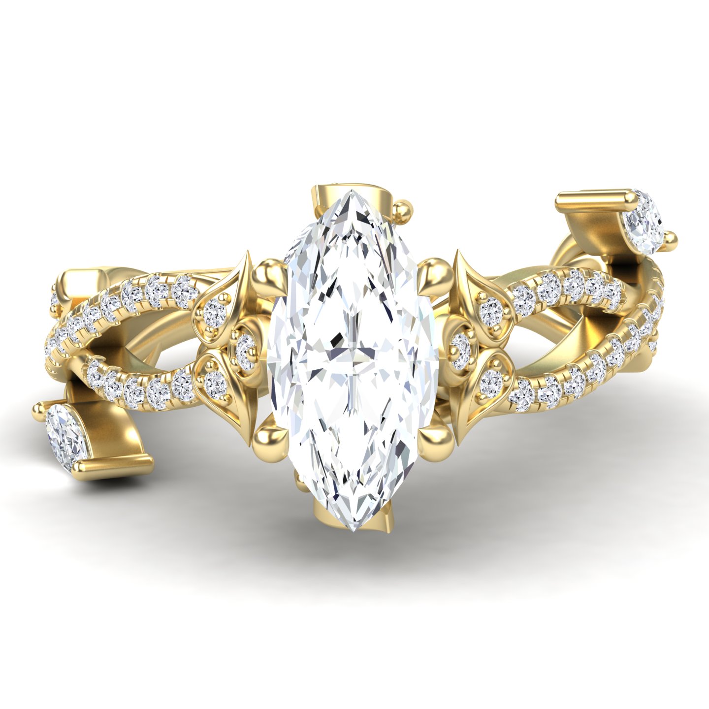 White Diamond Twisted Vine Pave Engagement Ring - Shan
