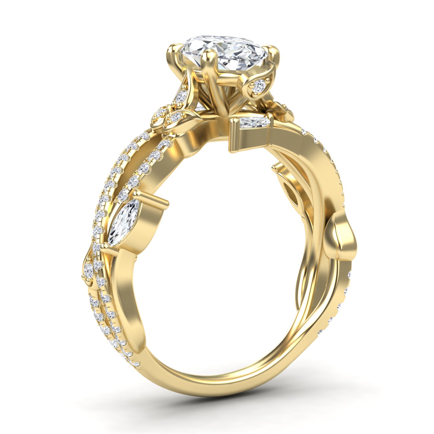 White Diamond Twisted Vine Pave Engagement Ring - Shan