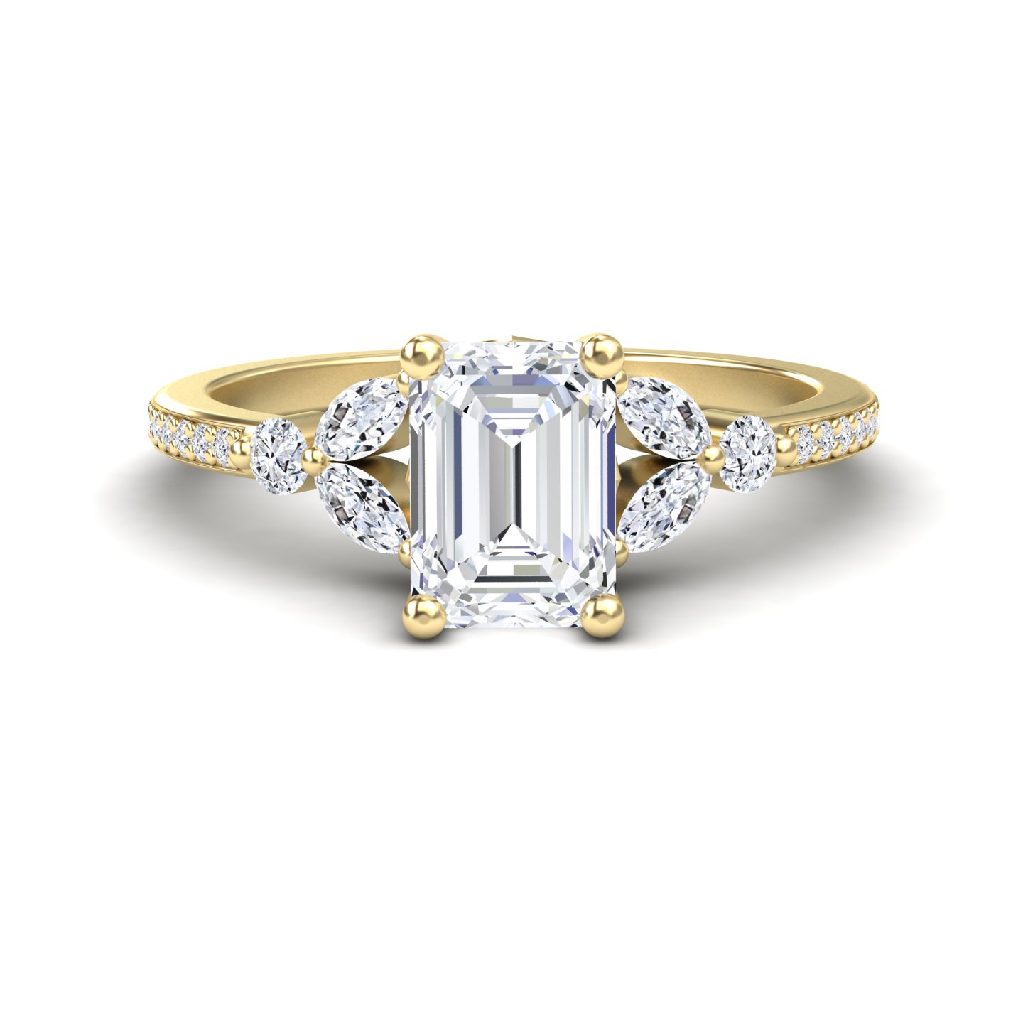 White Diamond Pave-Set Accented Engagement Ring - Wanyue