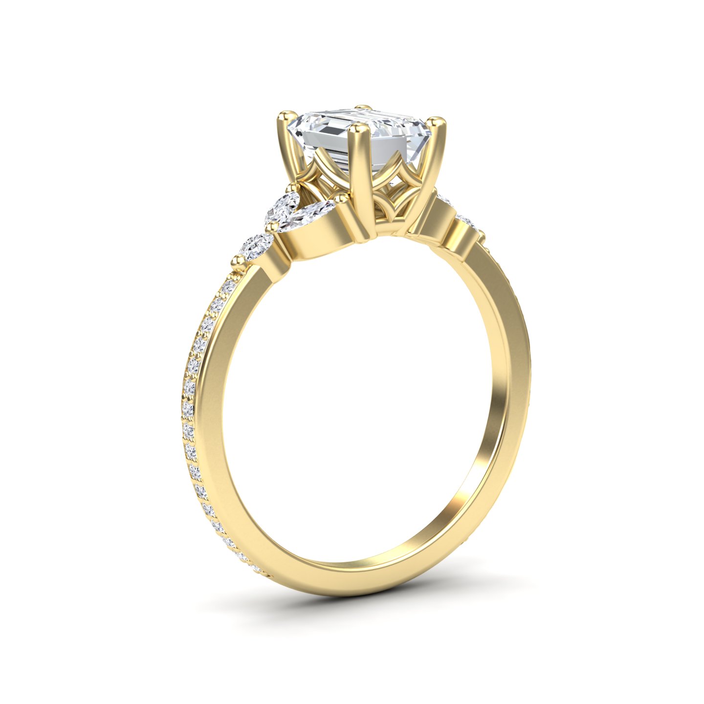 White Diamond Pave-Set Accented Engagement Ring - Wanyue