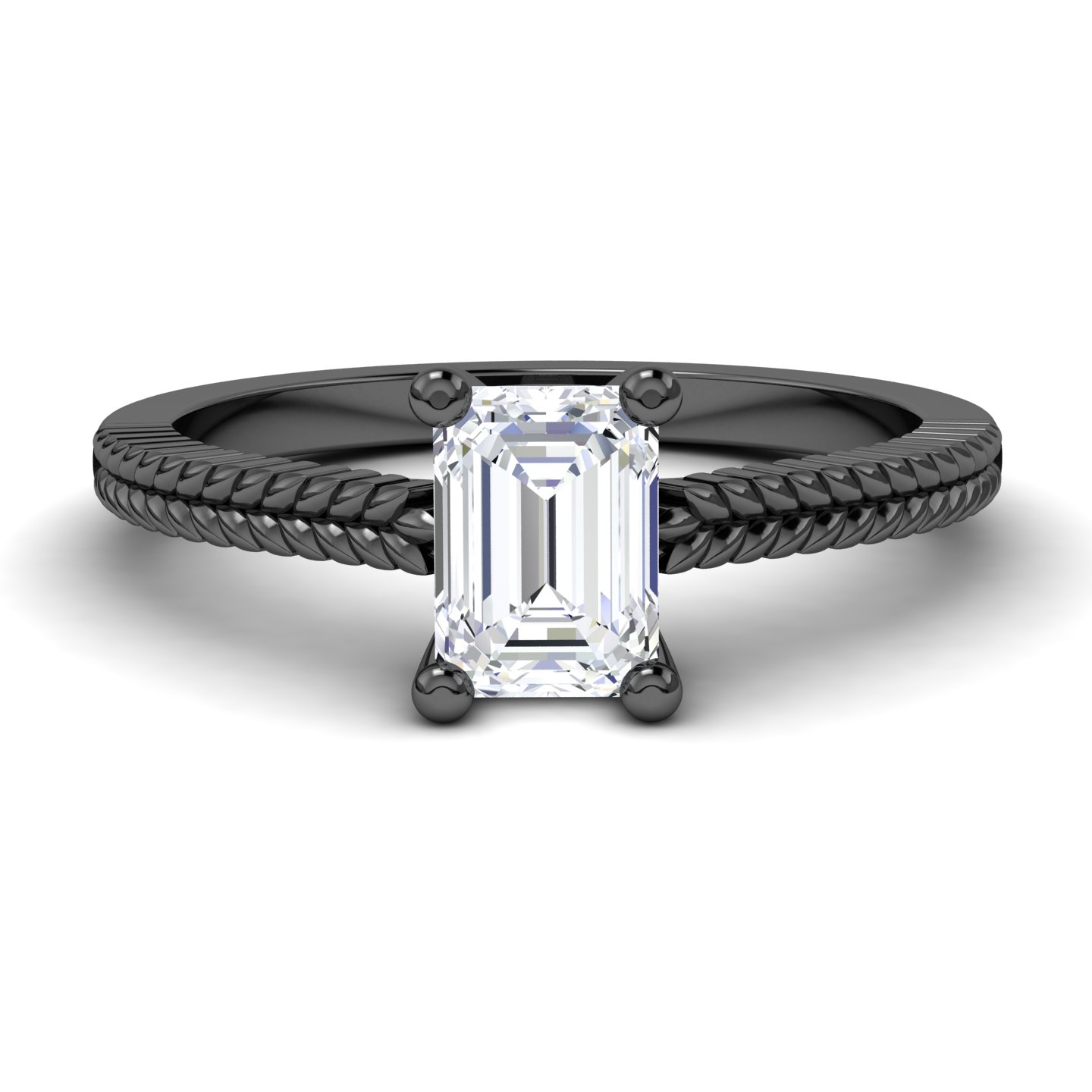 White Diamond Rope-Textured Shank Engagement Ring - Crystal