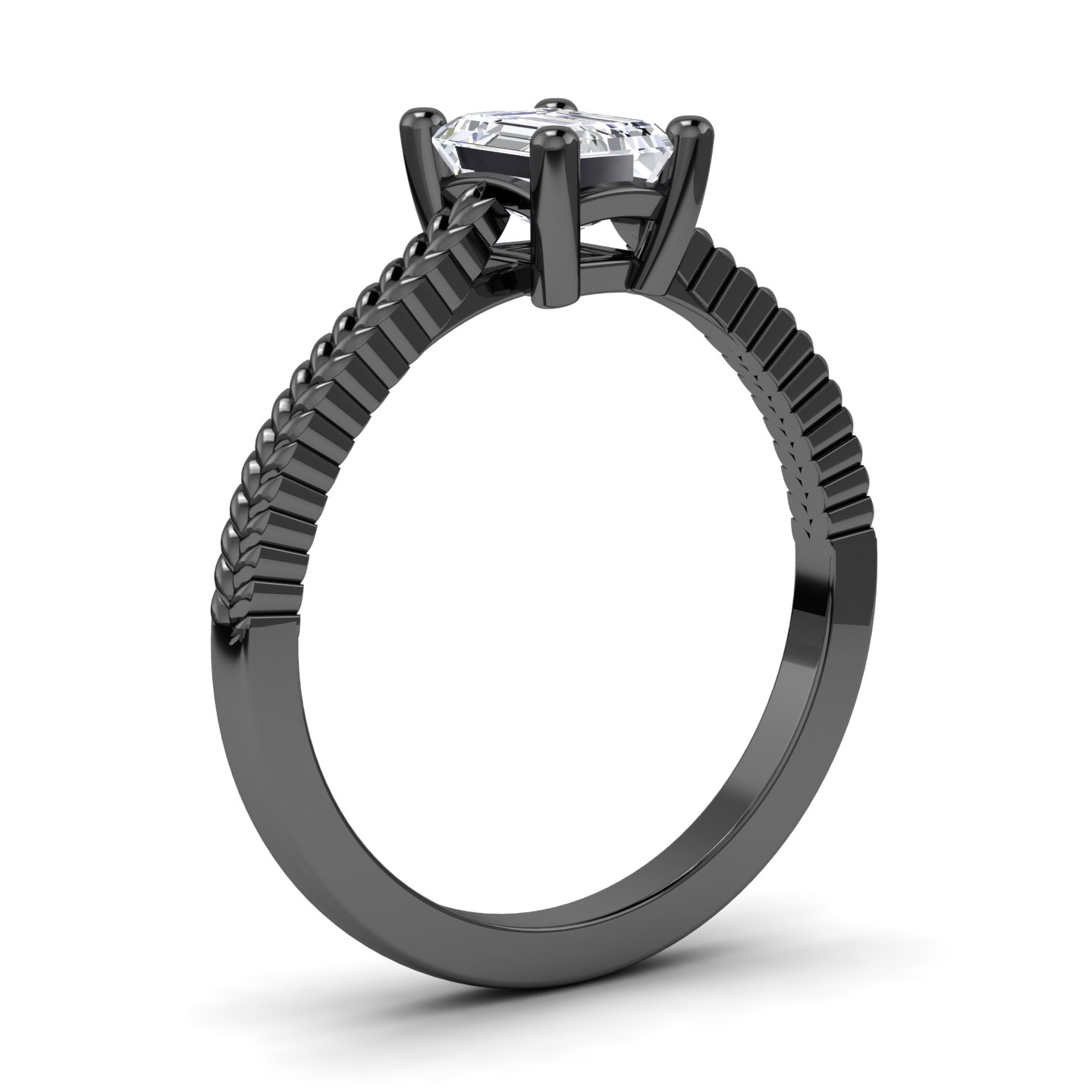 White Diamond Rope-Textured Shank Engagement Ring - Crystal