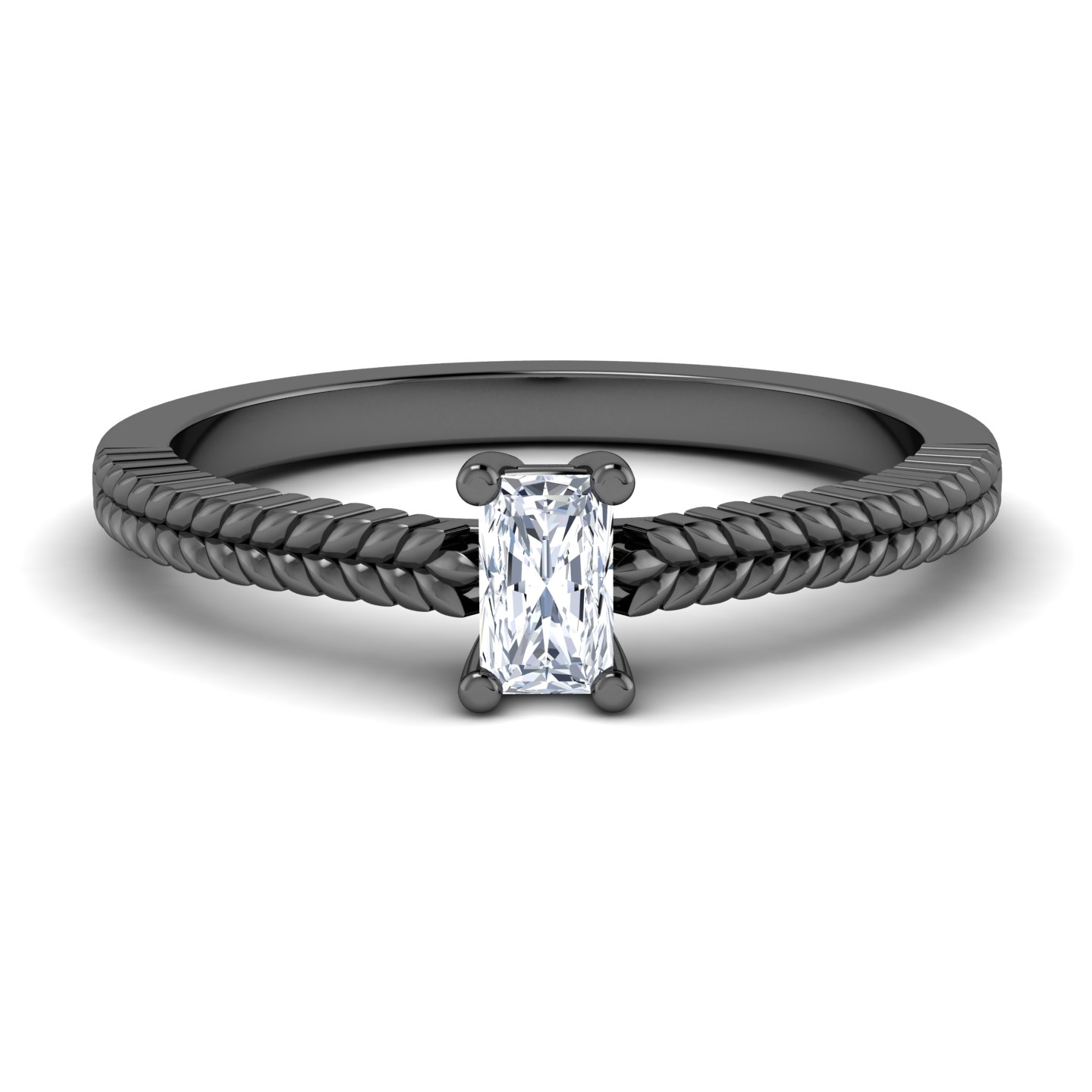 White Diamond Rope-Textured Shank Engagement Ring - Crystal