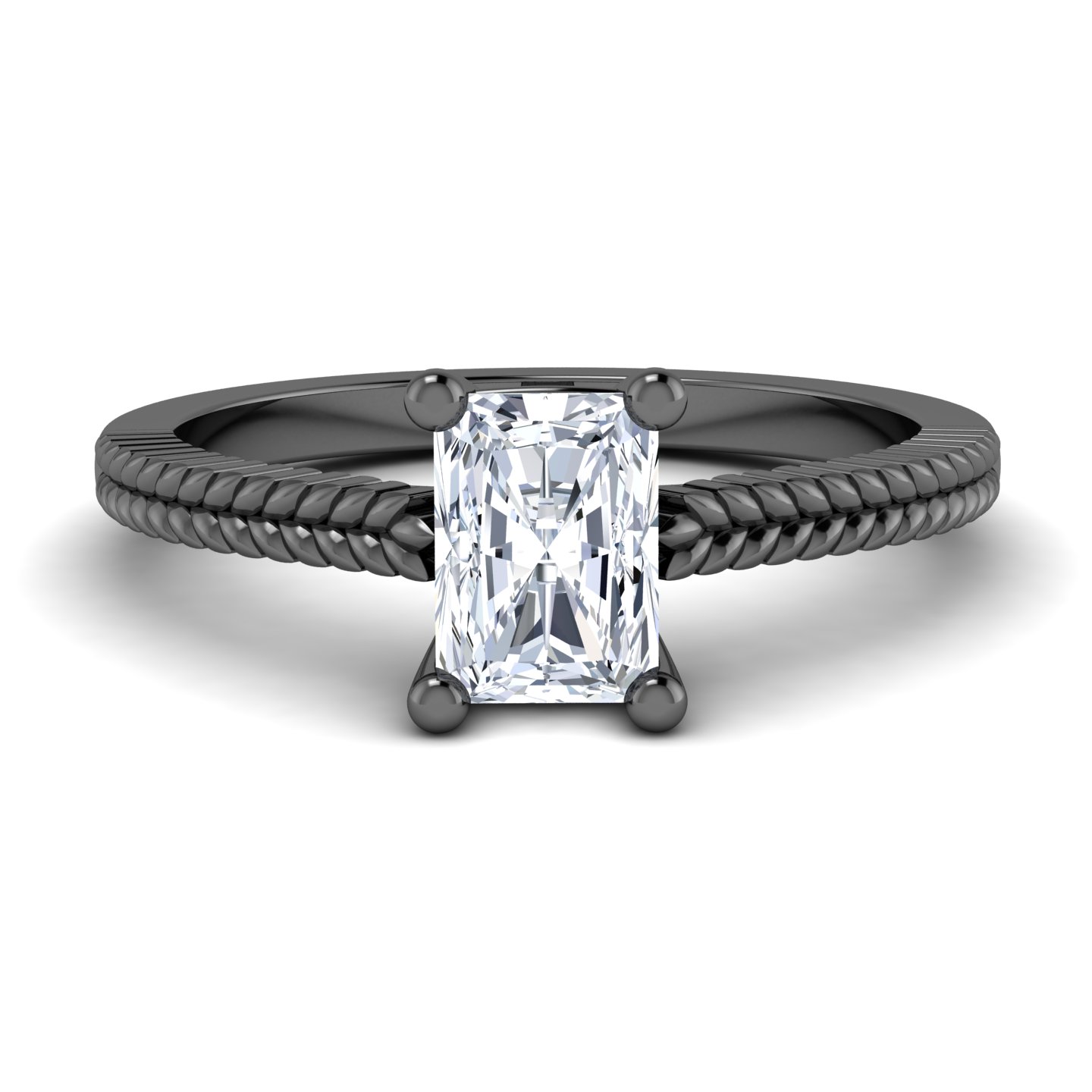 White Diamond Rope-Textured Shank Engagement Ring - Crystal
