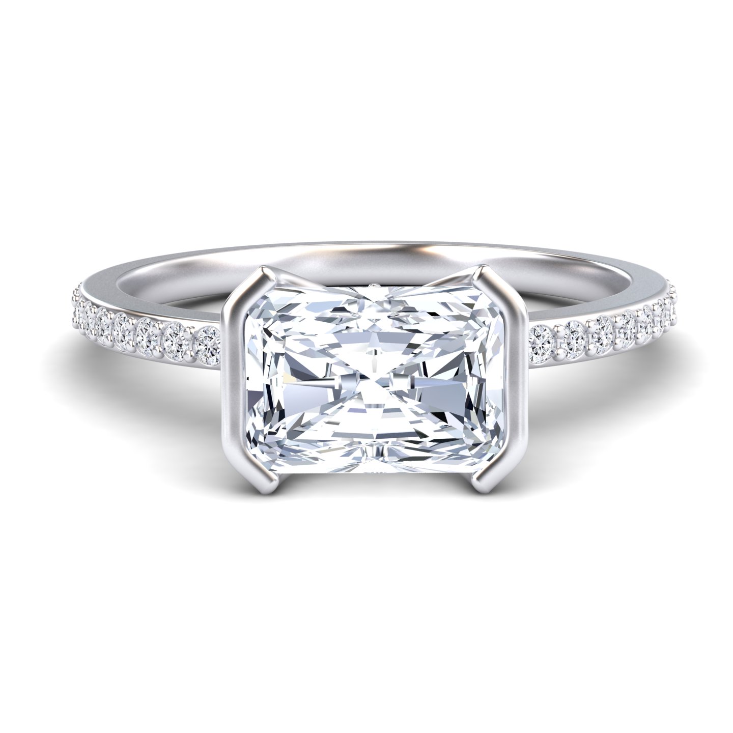 White Diamond Pave Hidden Halo Bezel Solitaire Accented Engagement Ring - Yueqin