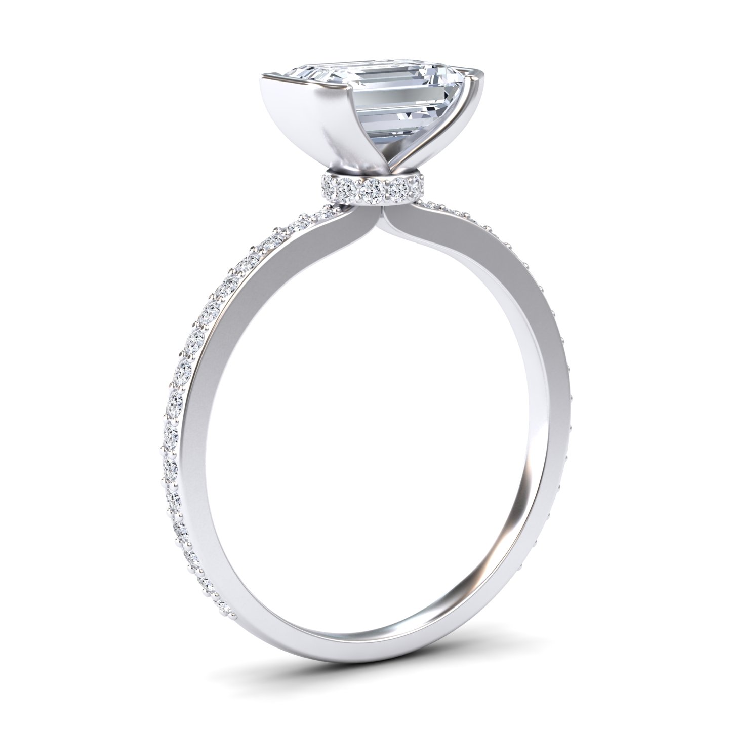 White Diamond Pave Hidden Halo Bezel Solitaire Accented Engagement Ring - Yueqin