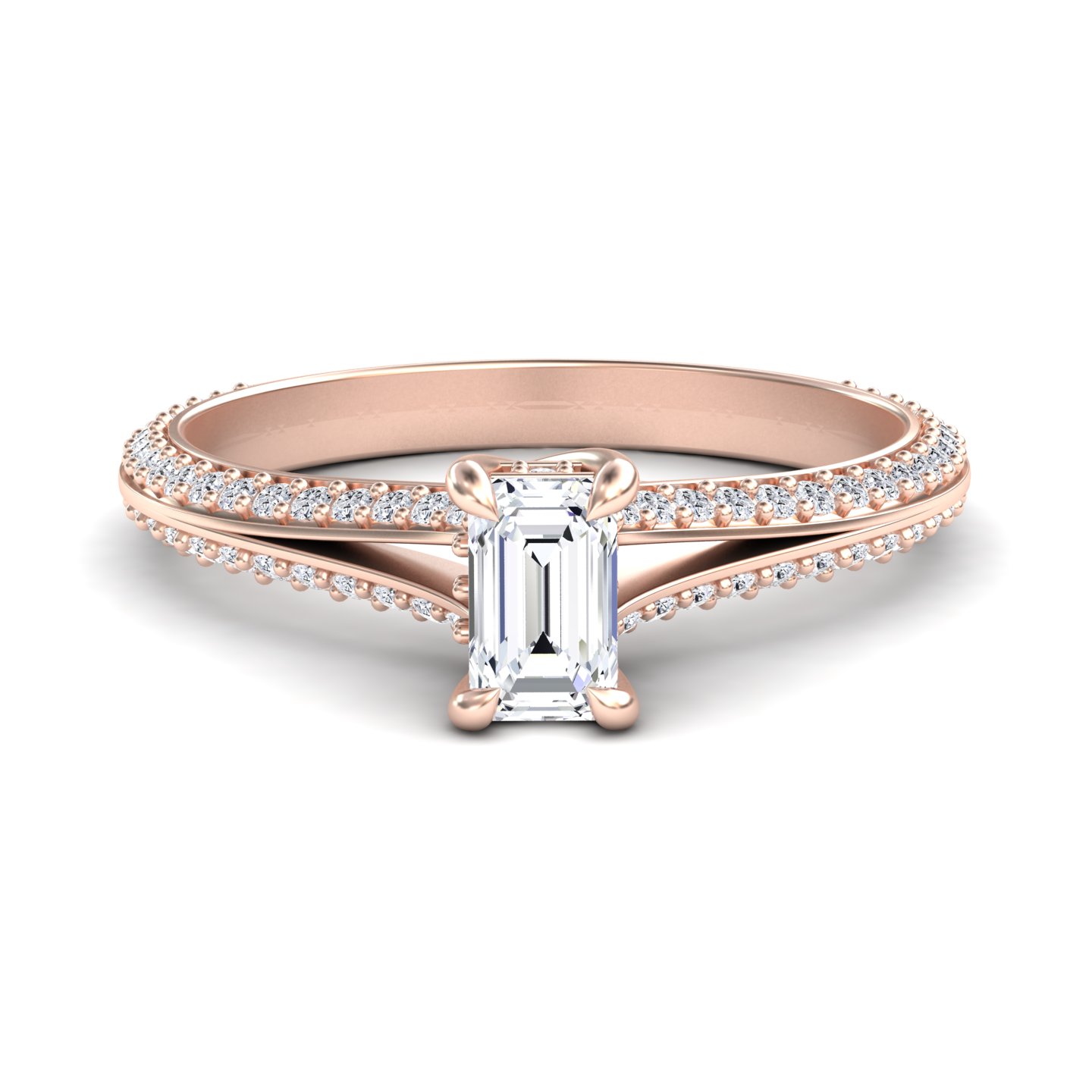 White Diamond Split Shank Pave Hidden Halo Engagement Ring - Hongmei