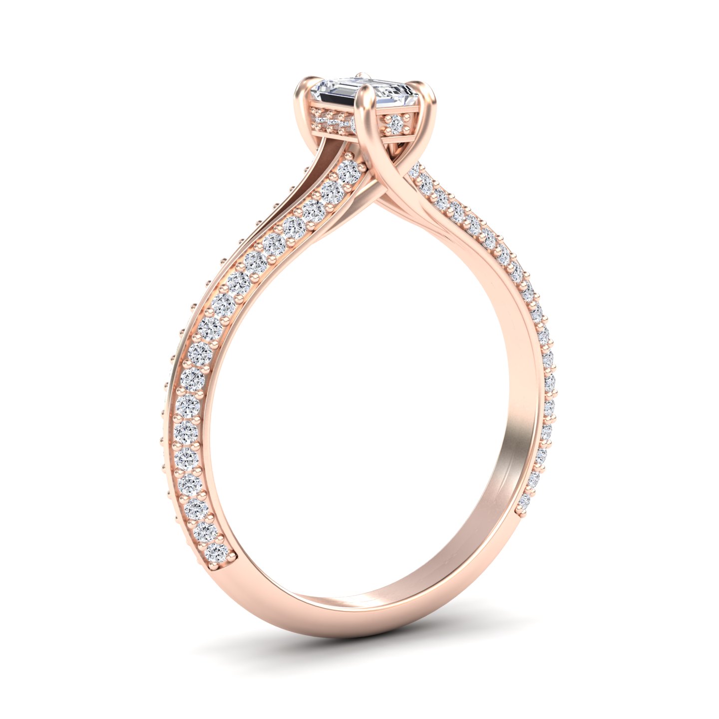 White Diamond Split Shank Pave Hidden Halo Engagement Ring - Hongmei