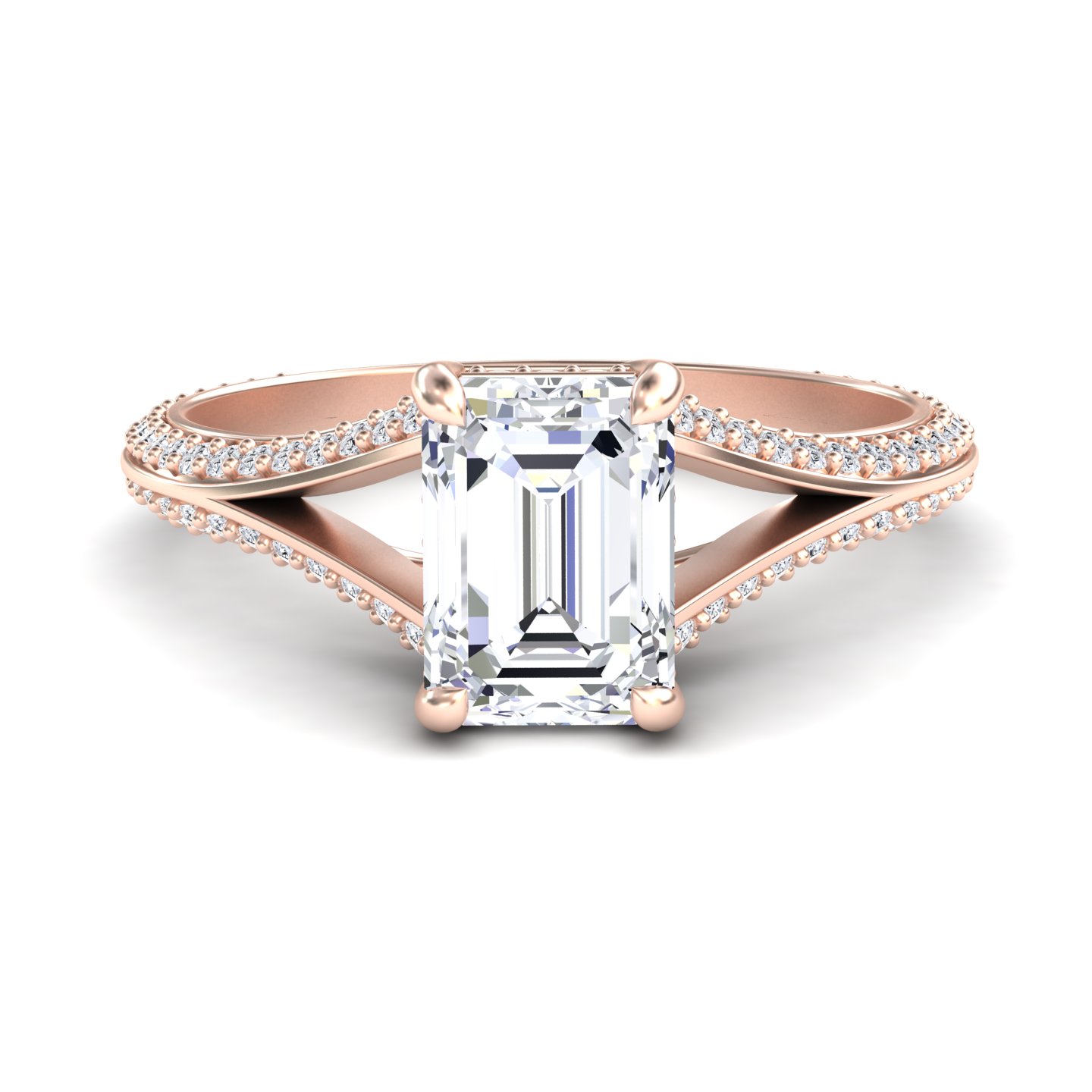 White Diamond Split Shank Pave Hidden Halo Engagement Ring - Hongmei