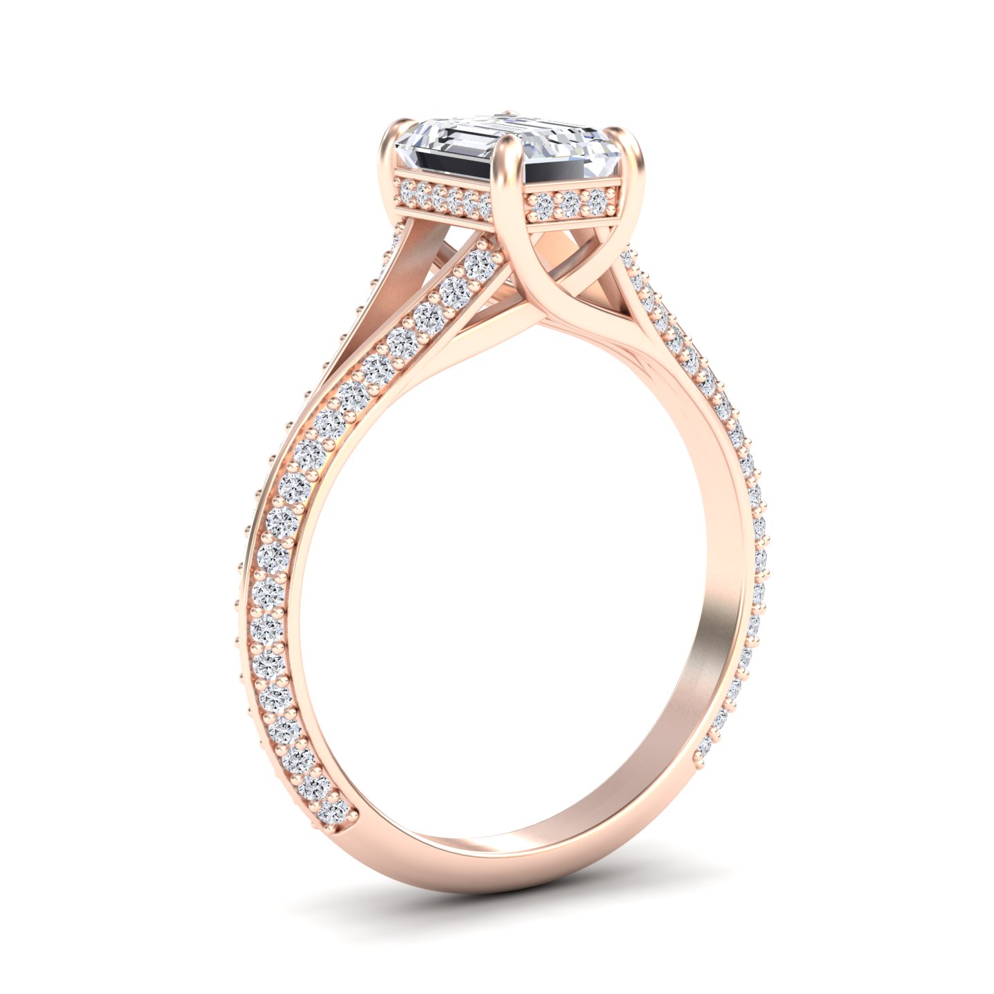 White Diamond Split Shank Pave Hidden Halo Engagement Ring - Hongmei