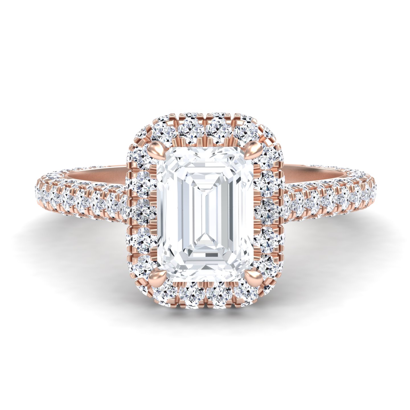 White Diamond Triple Row Pave Halo Engagement Ring - Leiyu