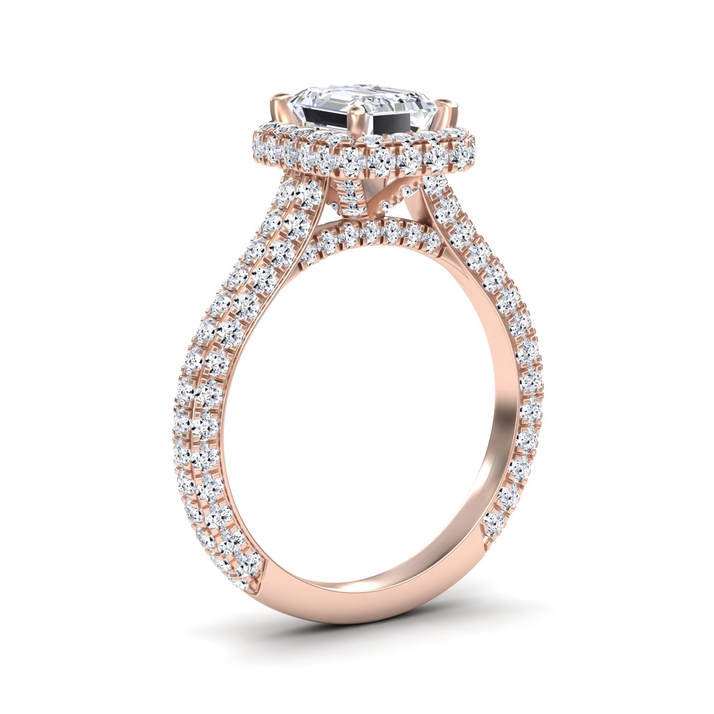 White Diamond Triple Row Pave Halo Engagement Ring - Leiyu