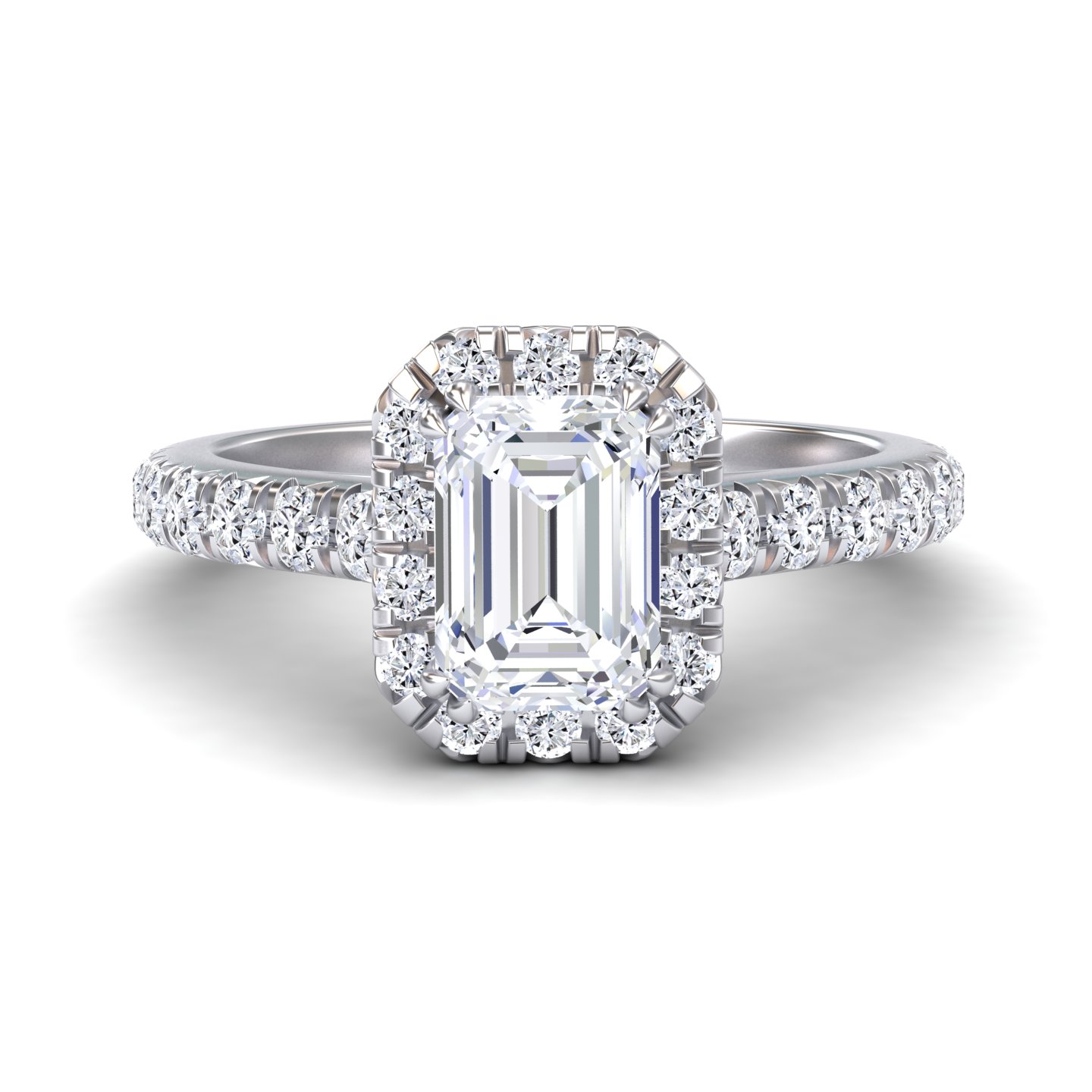 White Diamond Pave Halo Engagement Ring - Sonia