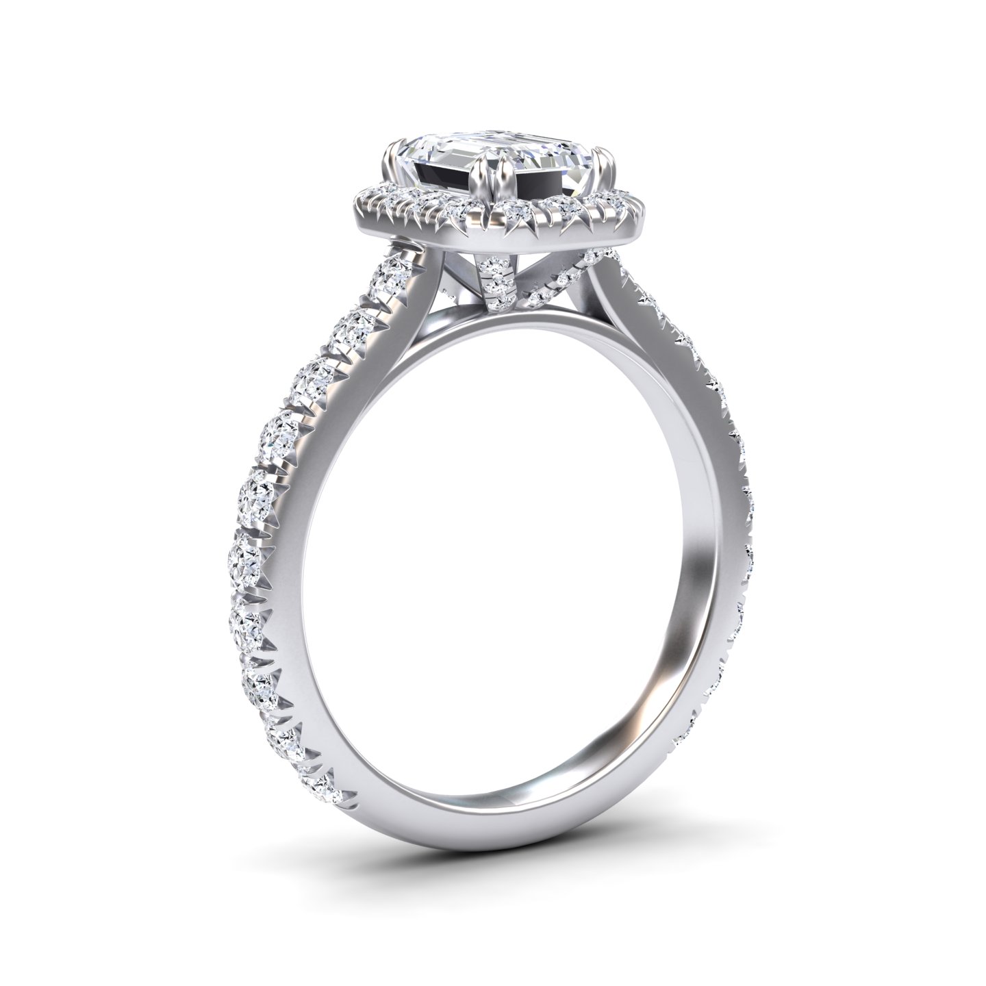 White Diamond Pave Halo Engagement Ring - Sonia