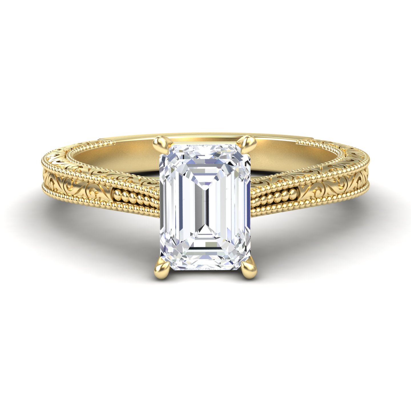 White Diamond Vintage Scrollwork Solitaire Engagement Ring - Gillian