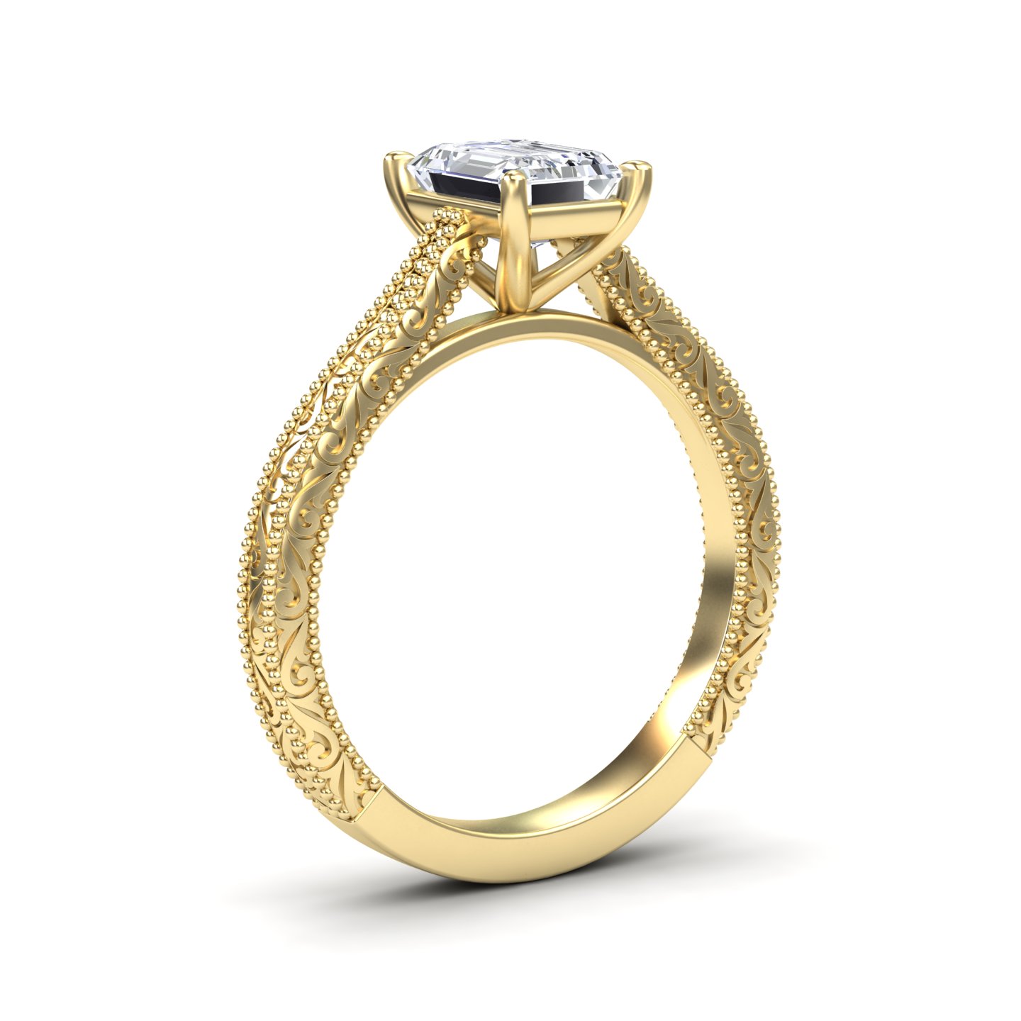 White Diamond Vintage Scrollwork Solitaire Engagement Ring - Gillian