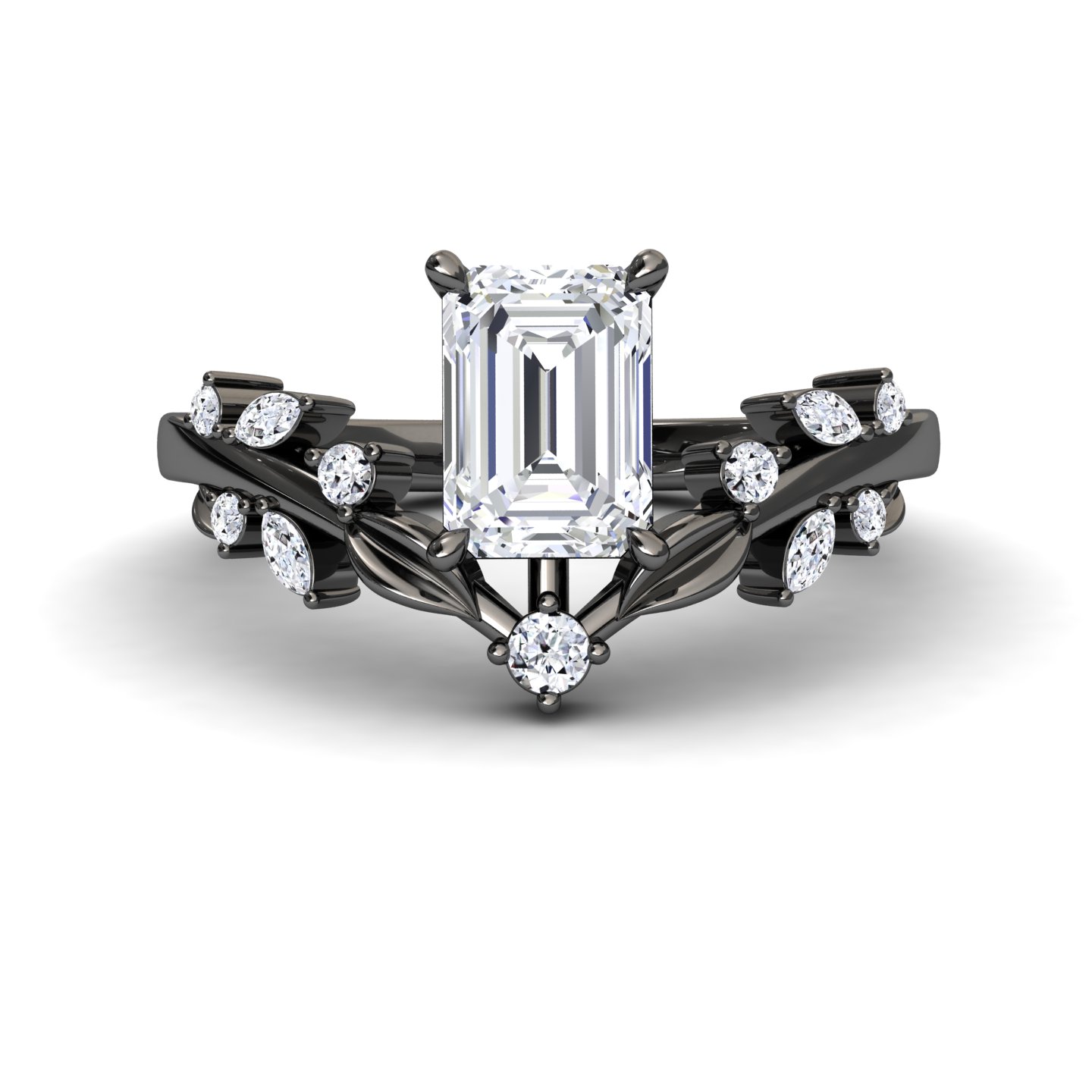 White Diamond Nature-Inspired Leaf & Vine Accented Engagement Ring - Pamela