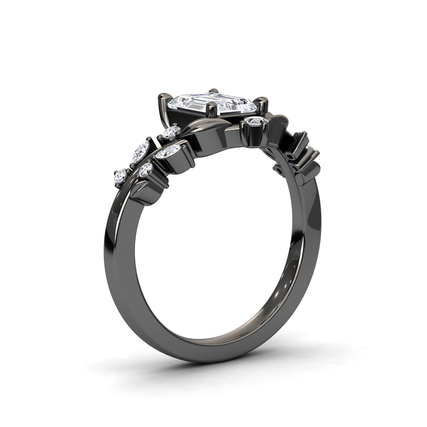 White Diamond Nature-Inspired Leaf & Vine Accented Engagement Ring - Pamela