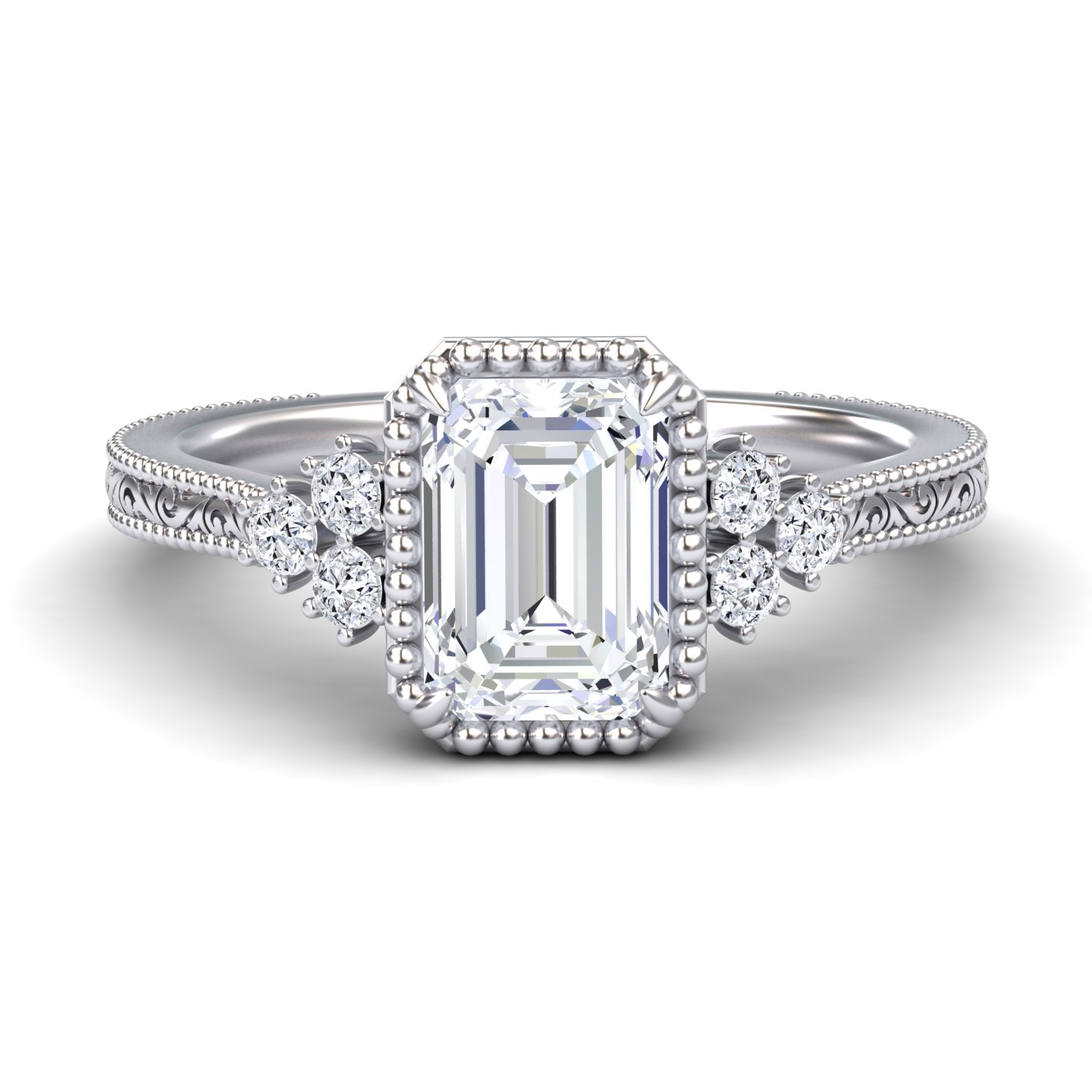 White Diamond Vintage Milgrain Accented Engagement Ring - Gracelyn