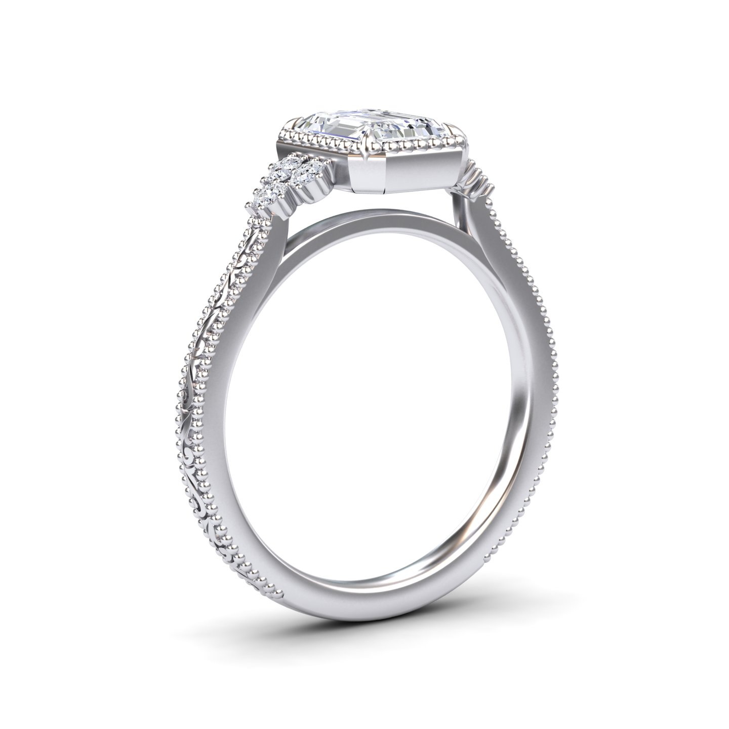 White Diamond Vintage Milgrain Accented Engagement Ring - Gracelyn