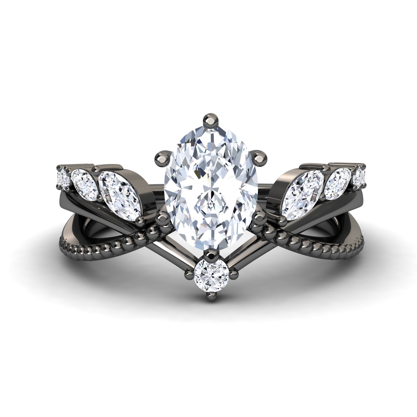 White Diamond  Leaf-Inspired Twisted Milgrain Band Engagement Ring - Shulan