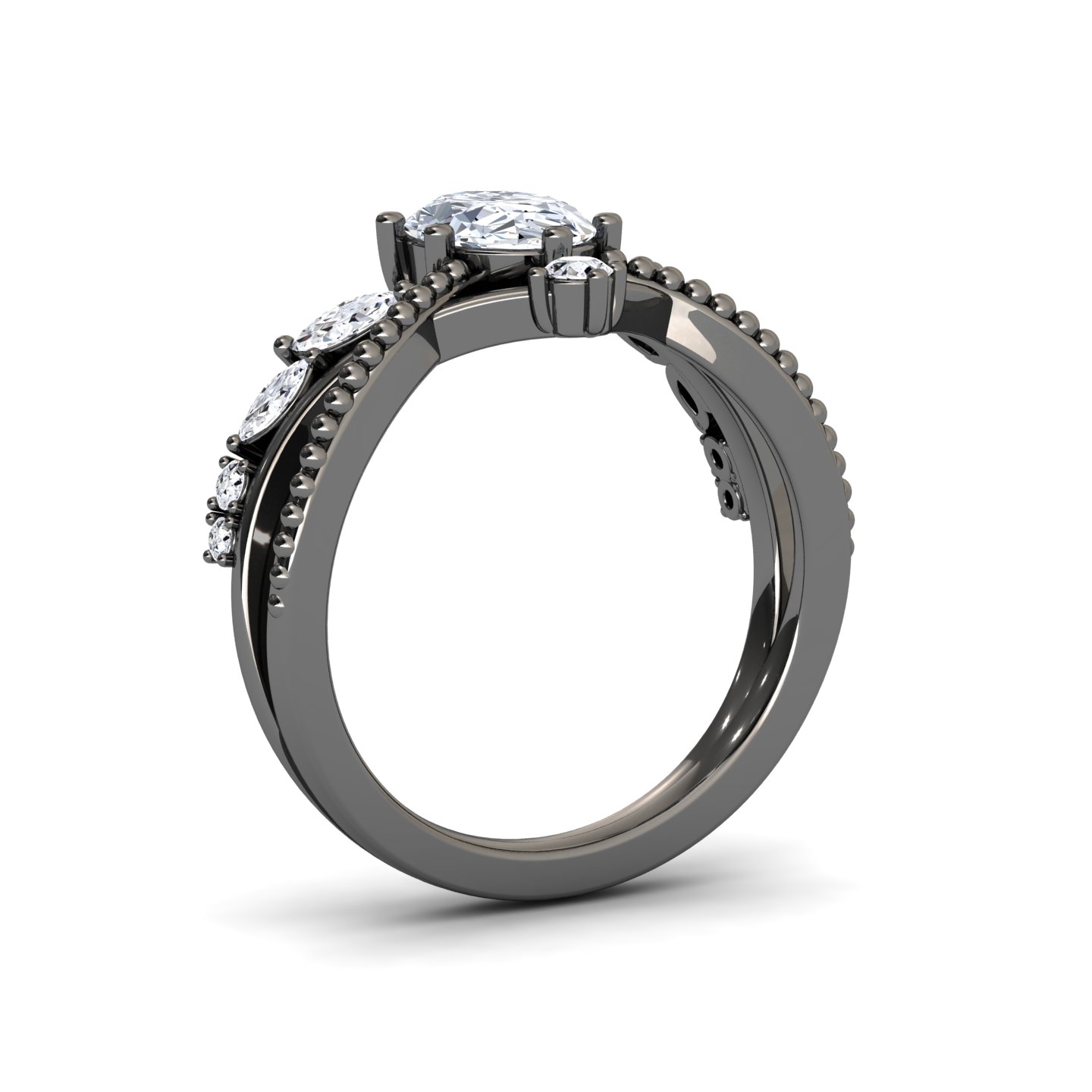 White Diamond  Leaf-Inspired Twisted Milgrain Band Engagement Ring - Shulan